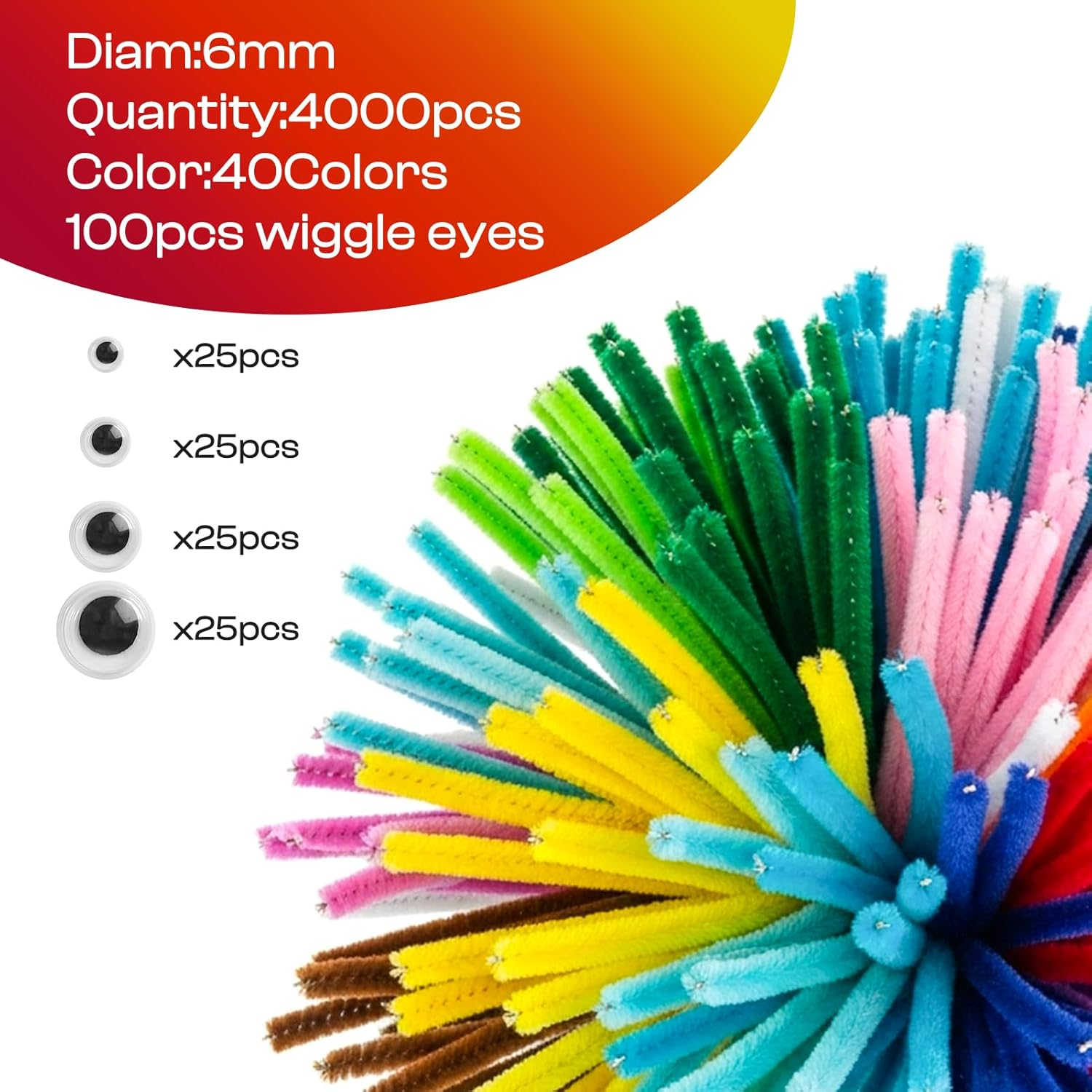 Caydo 4000 Pieces Pipe Cleaners 40 Assorted Colored Chenille Stems for Art and Crafts, Pipe Cleaner Crafts for DIY Art and Craft Projects Creative Gift Party Decorations image number 2
