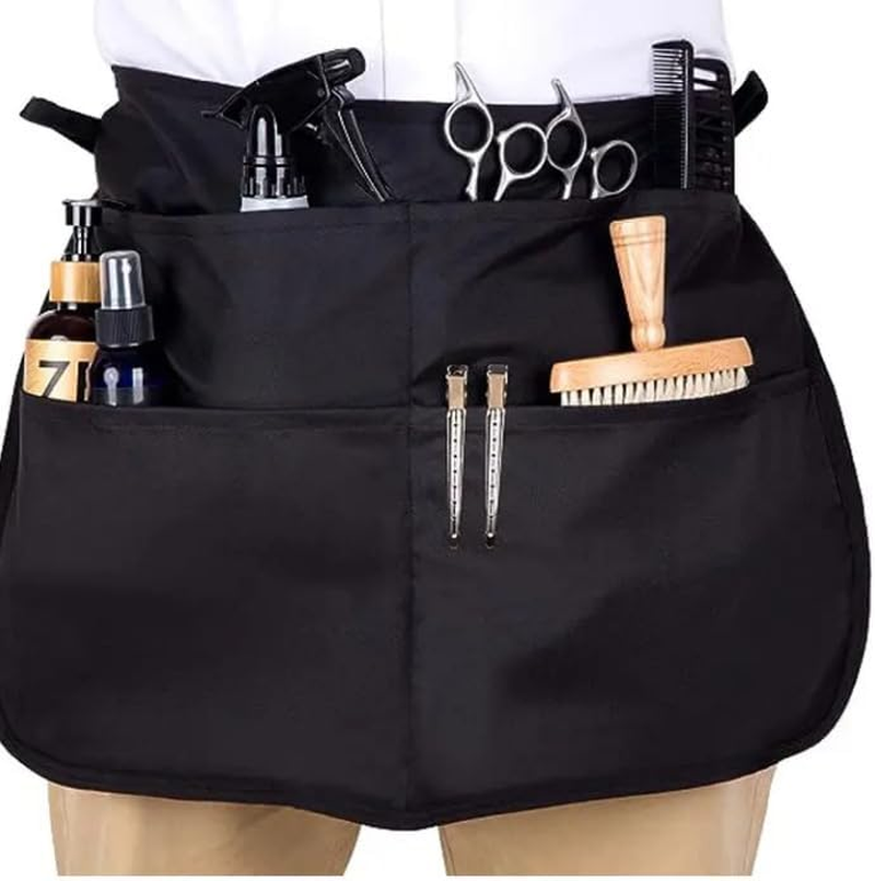 4 Pockets Black Waist Apron, Server Aprons with Antibacterial Lining for Hair for Waitresses Waiters Chefs Serving Aprons Barber Tools (50 X 37CM) image number 5