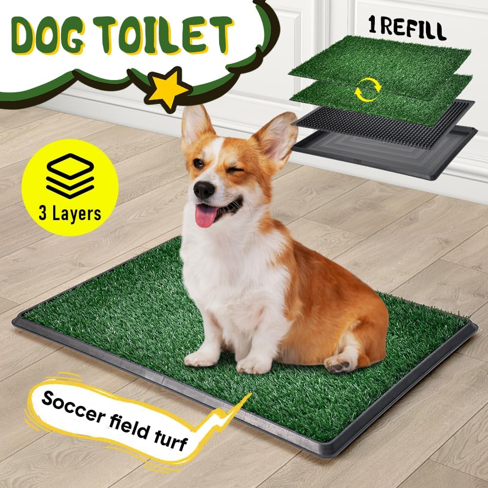 Melpet Large Dog Toilet with Artificial Grass, Portable Indoor Outdoor Pet Potty Training with 2 Grass Pads 2 Trays, 76X51Cm image number 3