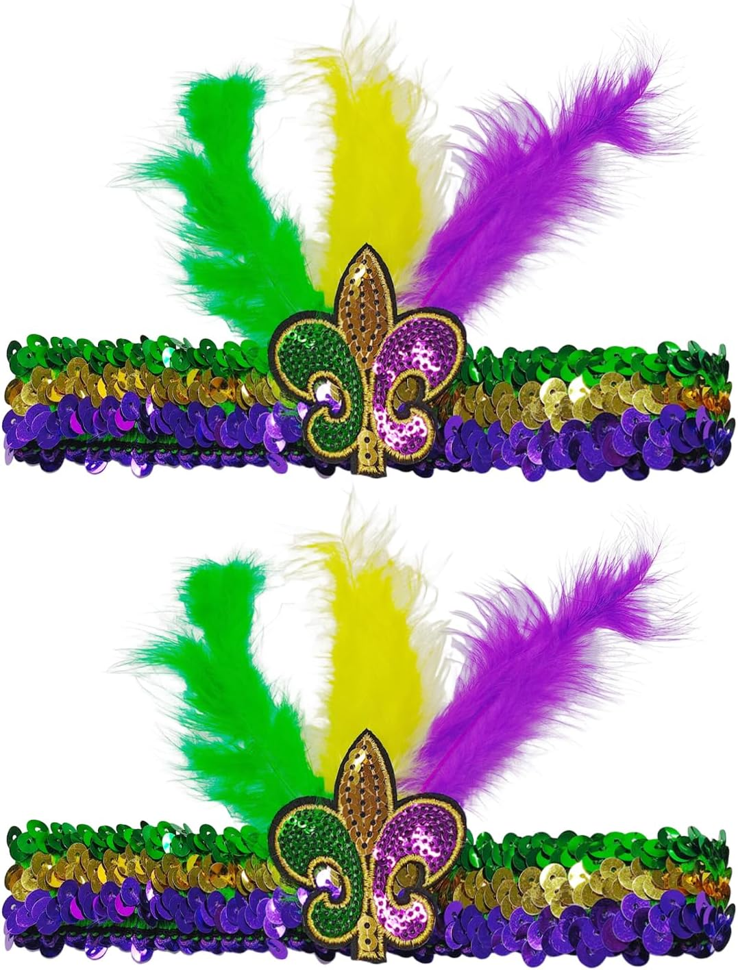 2 Pieces Sequin Feather Hair Bands, Creative Colourful Headwear, Personality and Stylish, Interesting Hair Accessories, Universal for Men and Women, Clothing Accessories image number 1