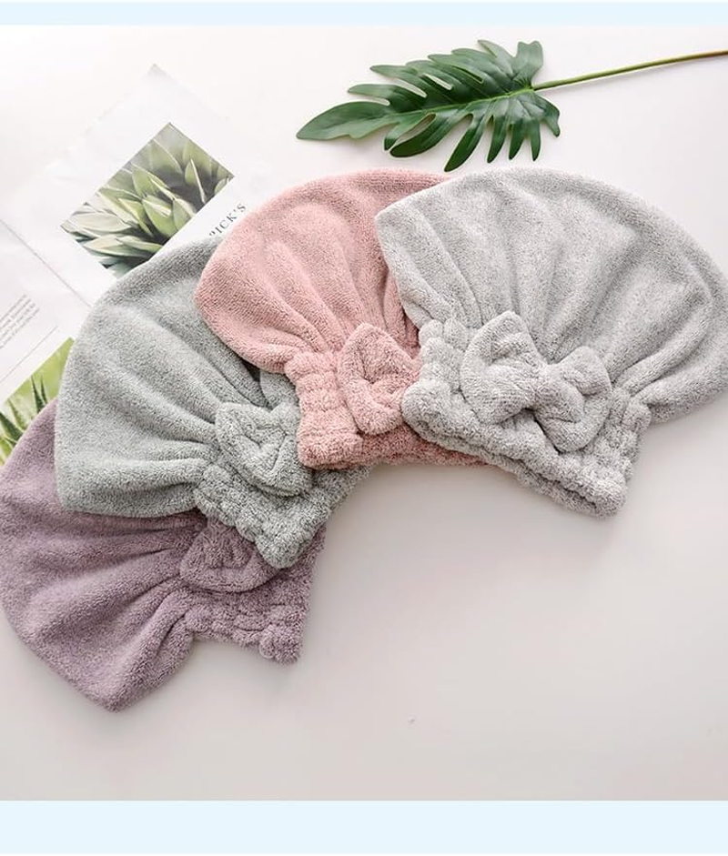 Microfiber Hair Drying Cap Hat, 2Pcs Microfiber Hair Drying Towels Absorbent Hair Drying Cap Bowknot Hair Turban Towel,Microfiber Hair Towel Cap Quick Drying Cap,Hair Towel Wrap Women Hair Drying Cap image number 2