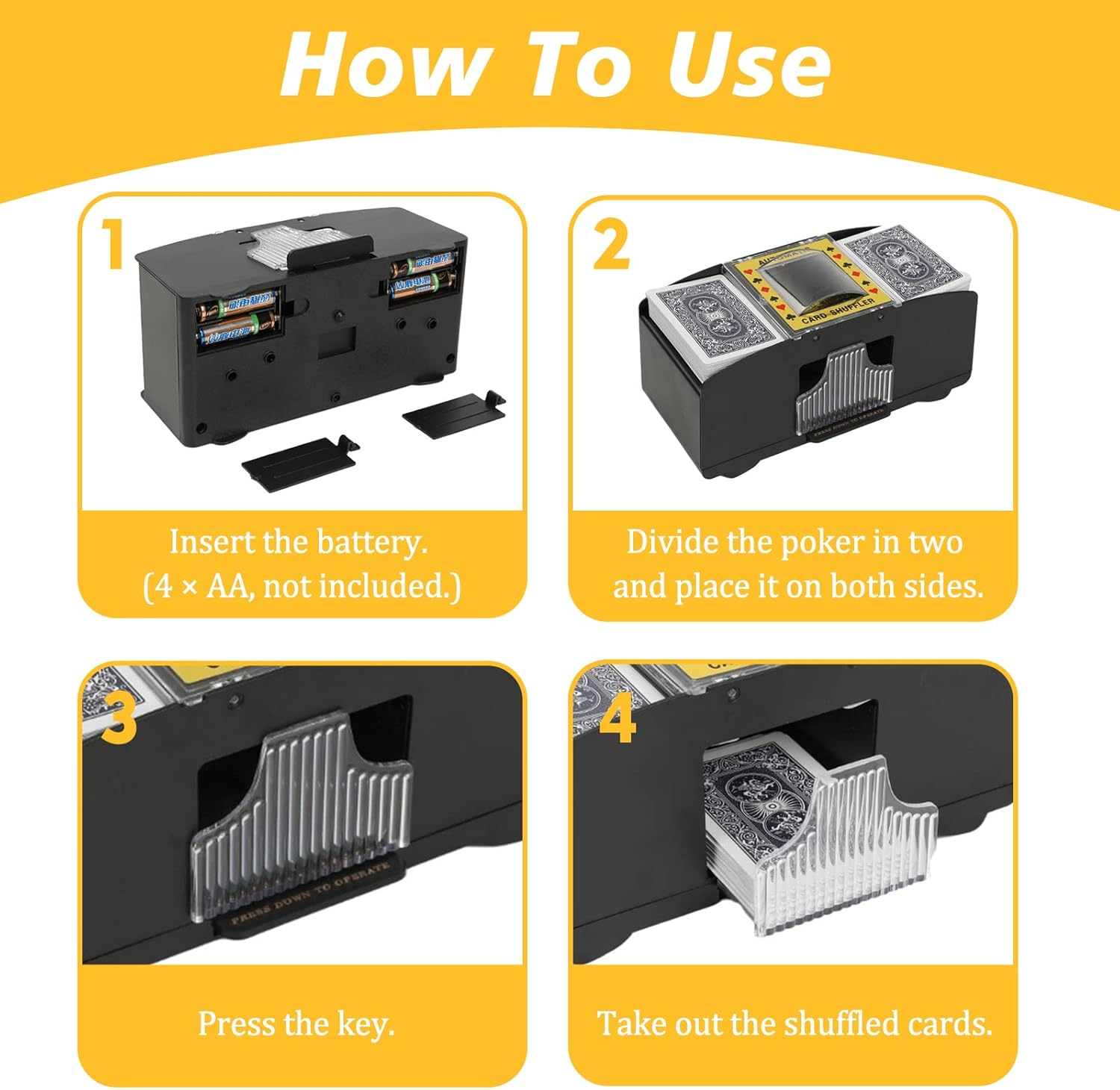 Automatic Card Shuffler 1-2 Deck, Electric Poker Card Shuffler Machine for UNO Playing Card Game, Electric Shuffler Machine for Blackjack, Texas Hold'Em, Family Party Travel (Battery Operated) image number 4