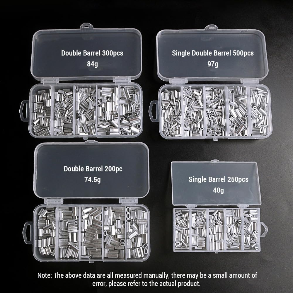 Mingzhe 200Pcs Aluminum Crimp Sleeves Connector Kit 5 Sizes Double Barrel Crimp Sleeves for Fishing Line image number 3