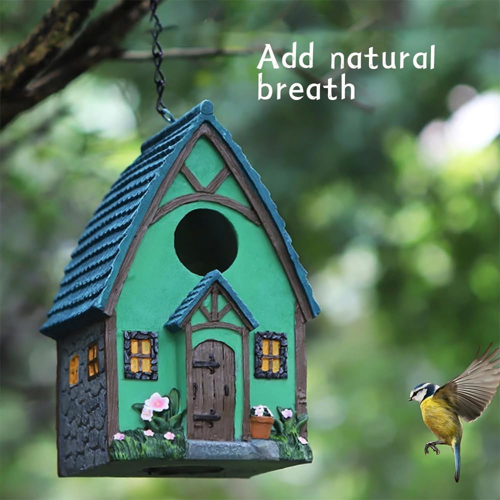 Outdoor Birdhouse, Hanging Natural Bird Nest, Resting Place, Resin Colorful Bird Nest Box with Hanging Chain, for Outdoor Garden Backyard Decoration, Birdhouse for Wrens, Finches, Cardinals