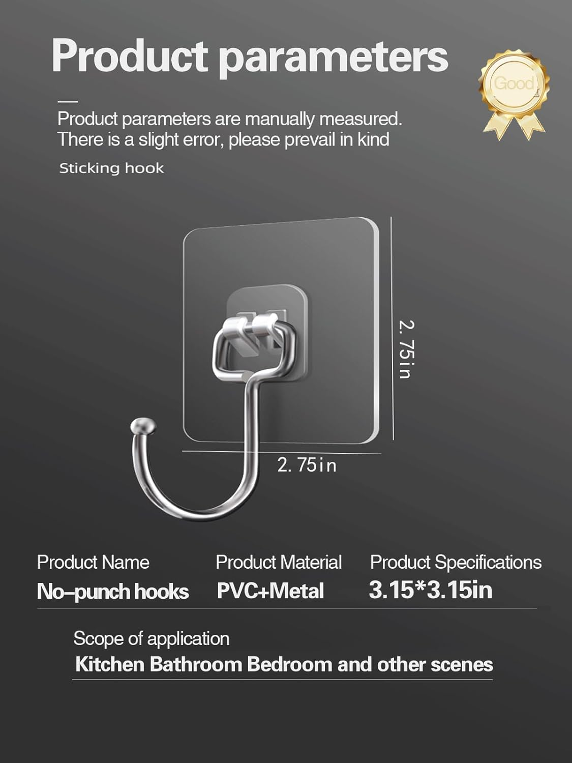 EKE 12 Pack of Large Adhesive Hook Wall Hooks with 40Ib Load Capacity (Max) for Hanging Stainless Steel Towels and Coats, Suitable for Kitchens, Bathrooms, Homes and Offices (12). image number 1