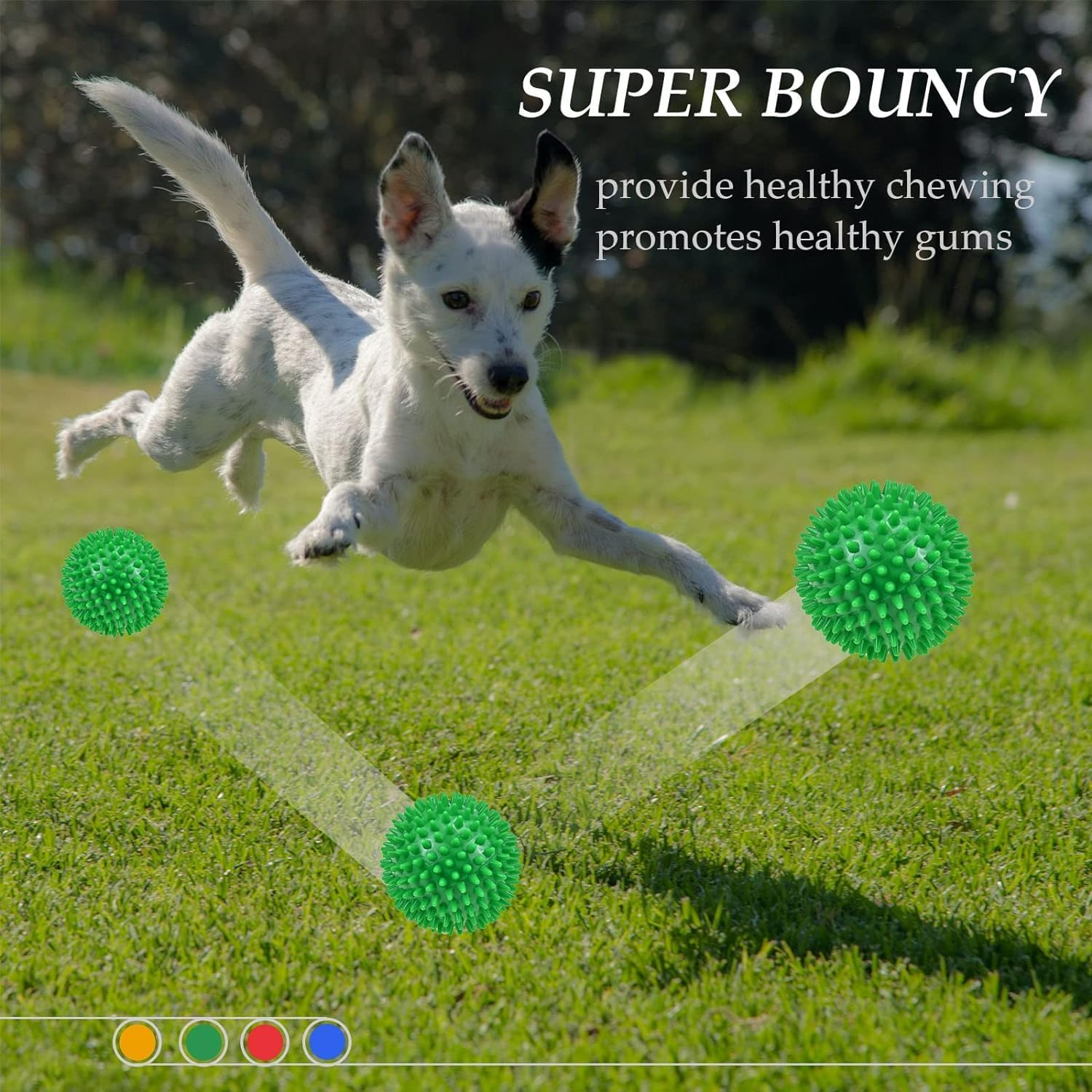 4 Pack Squeaky Dog Toy Balls for Medium Large Dogs, 3.5&rdquo;Dog Chew Toys for Teething Spiky Dog Balls for Aggressive Chewers Durable Dog Toys for Teeth Cleaning and Training (4 Colors-9Cm) image number 4