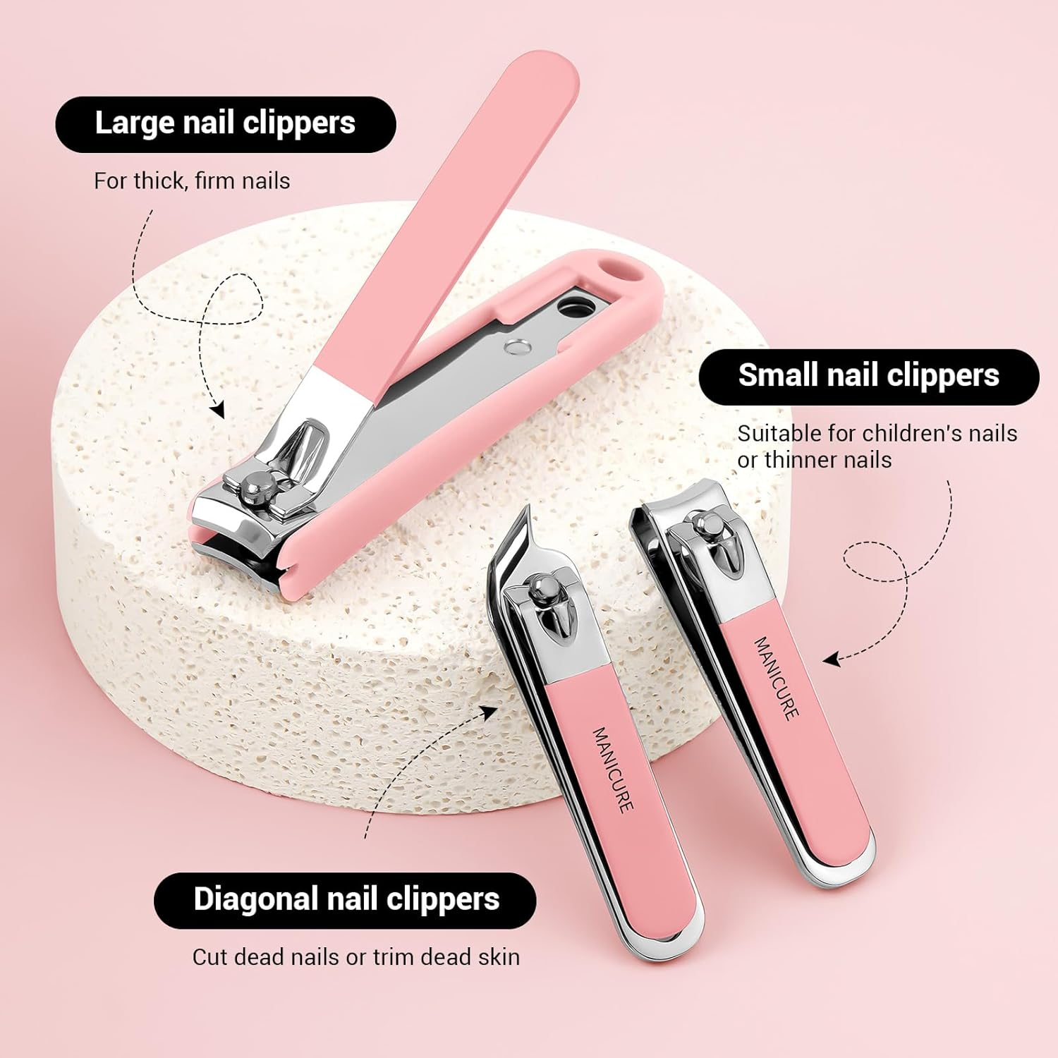 Nail Clipper Set,8-In-1 Nail Kit,Stainless Steel Manicure Set,Tweezers and Nail File Kit Travel Portable, Nail File Nail Cutter Set for Men/Women (Pink) image number 1