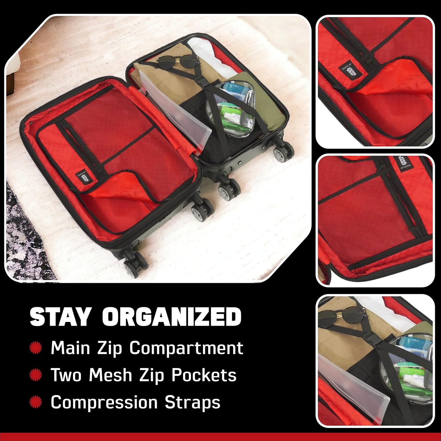 FUL Star Wars Darth Vader Rolling Luggage, Embossed Hardsheel Suitcase with Wheels image number 4