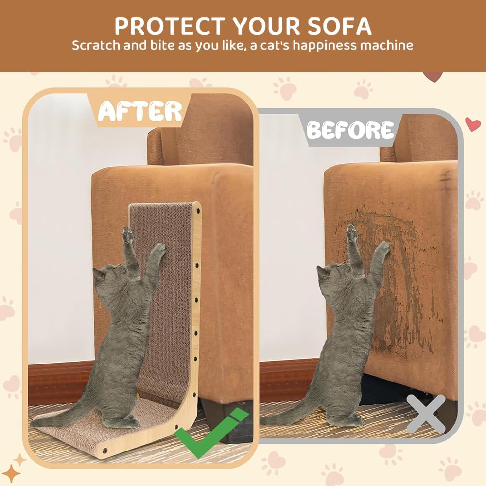Large Cardboard Cat Scratcher Board, 70 CM L Shape Cat Scratch Pad Wall Mounted,Cardboard Cat Scratcher for Indoor Cats with Ball Toys image number 4