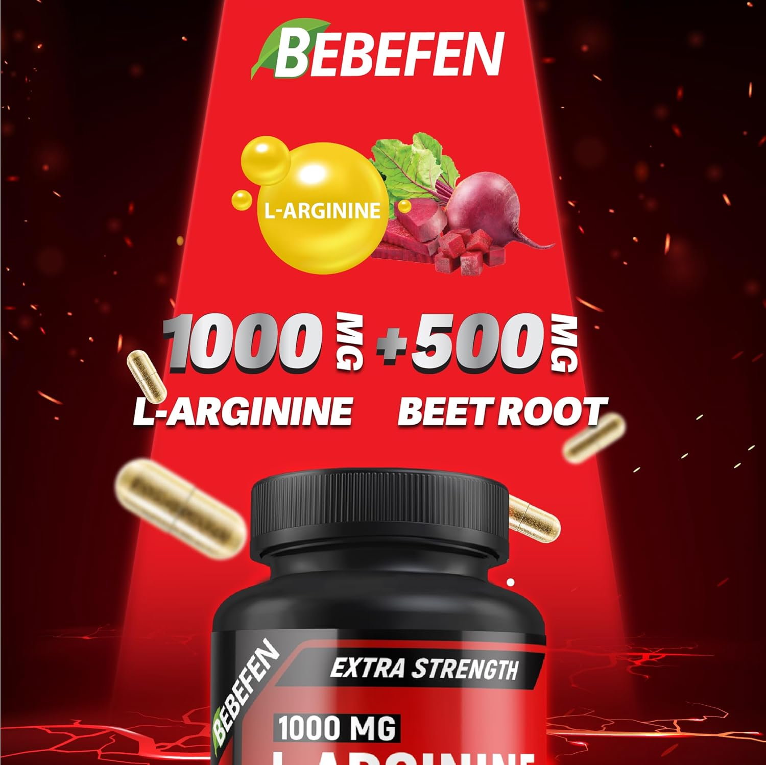 L-Arginine 1000Mg + Beet Root 500Mg Nitric Oxide Production- Non-Gmo, 90 Vegetarian Capsules image number 4