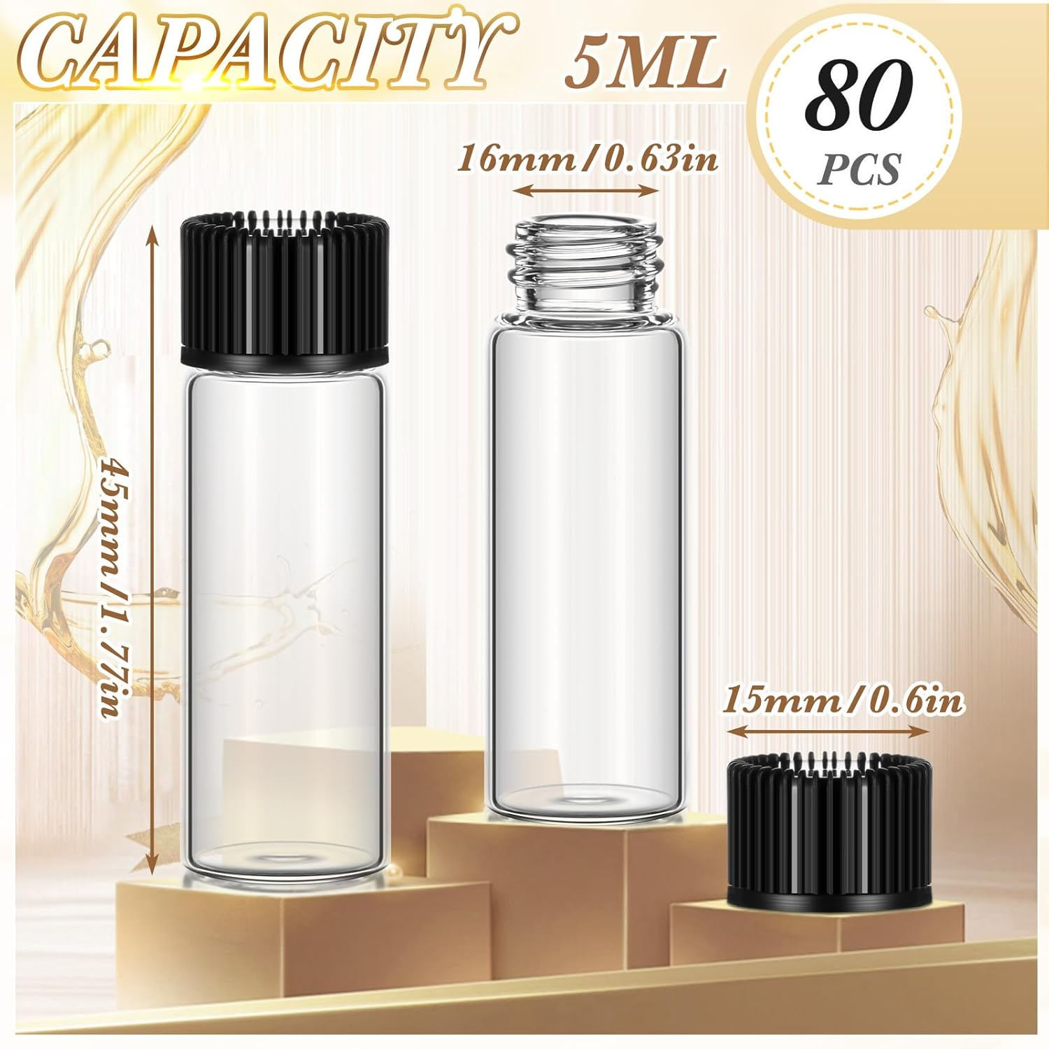 Lallisa 80 Pcs 5 Ml Small Clear Glass Vials with Screw Caps and Plastic Stoppers Empty Refillable Travel Glass Essential Oil Bottles Anointing Oil Bottles for Essential Oils Aromatherapy Perfume image number 1