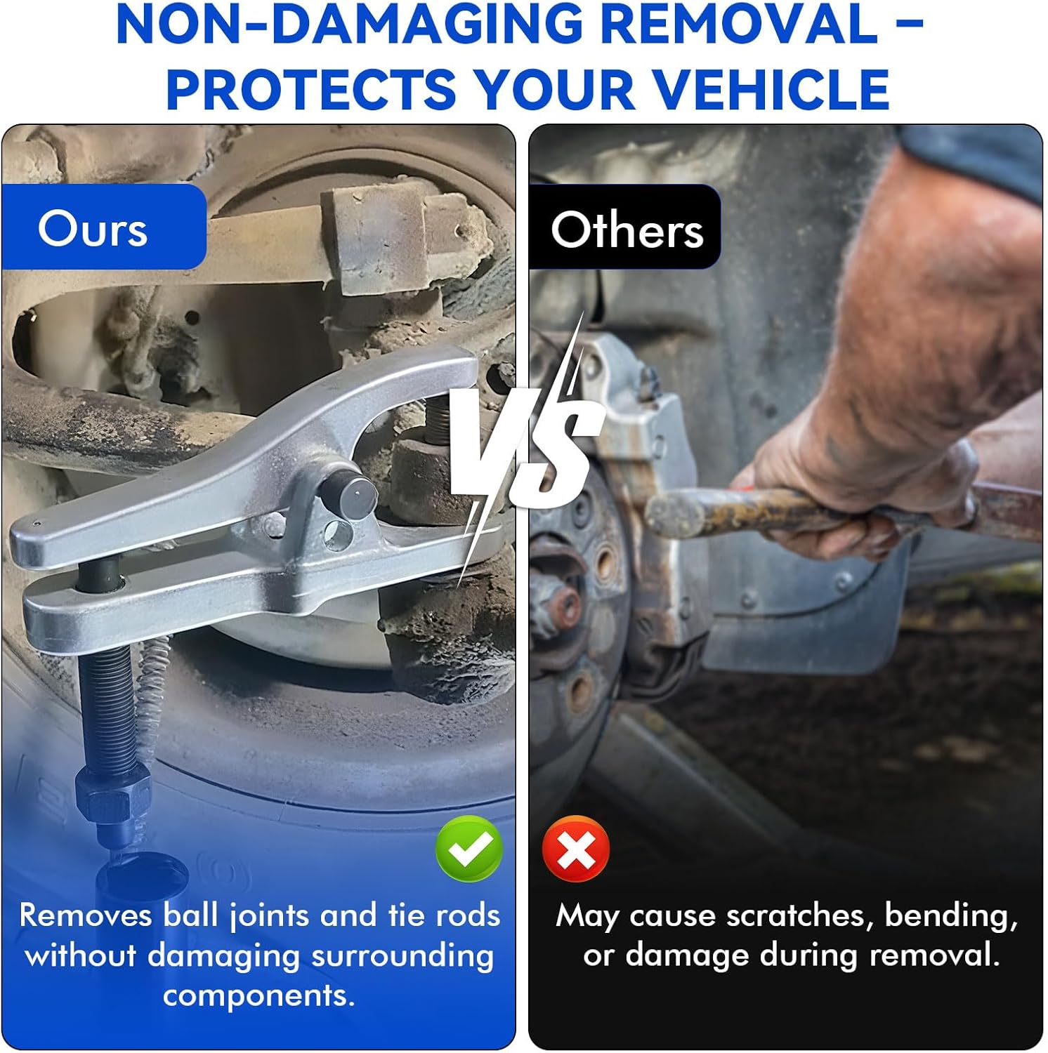 Ball Joint Separator & Pitman Arm Puller Set, 5-In-1 Tie Rod End Tool Kit for Suspension Repair, Ball Joint Removal Tool Universal Front End Service Kit, Ball Joint Separator Tool for Import Vehicles image number 3