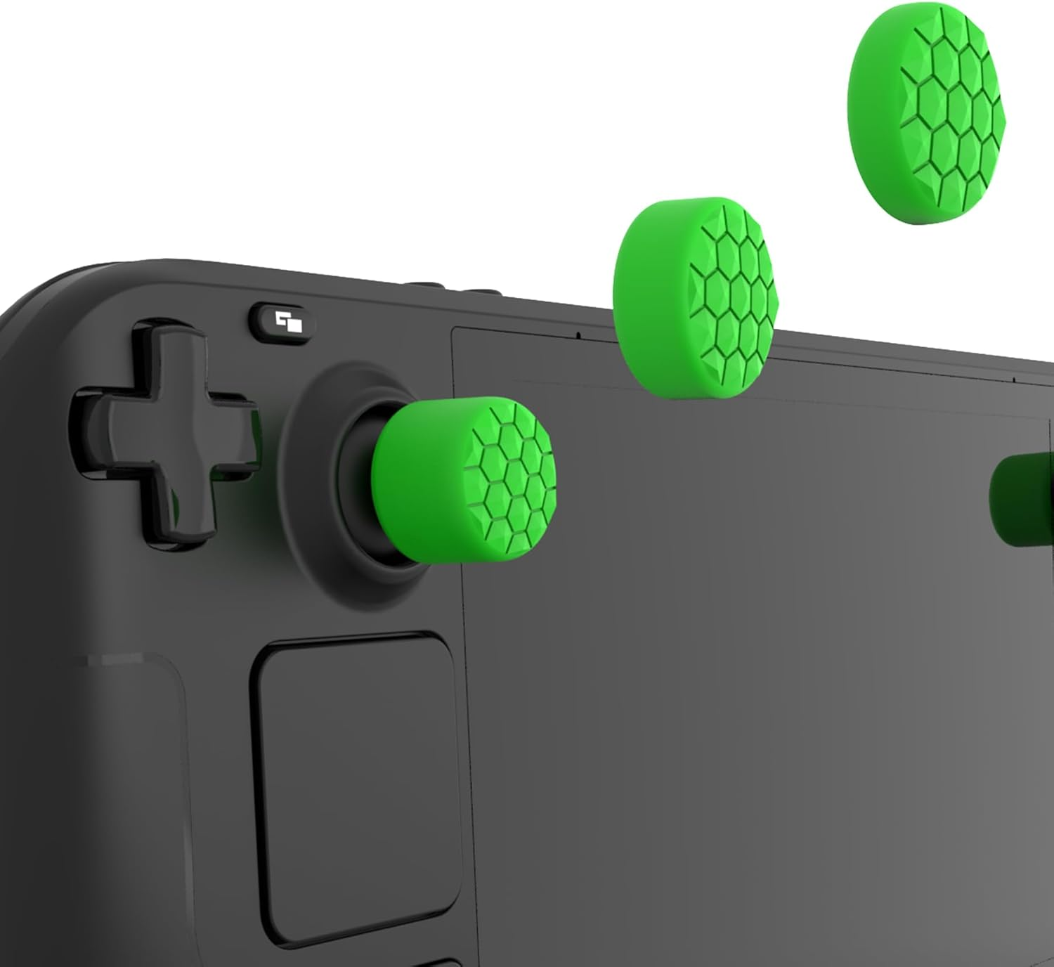 Green Ergonomic Stick Caps Thumb Grips for Steam Deck LCD & OLED, for PS Portal Remote Player - with 3 Height Convex and Concave - Diamond Grain & Crack Bomb Design, Set of 10 image number 6