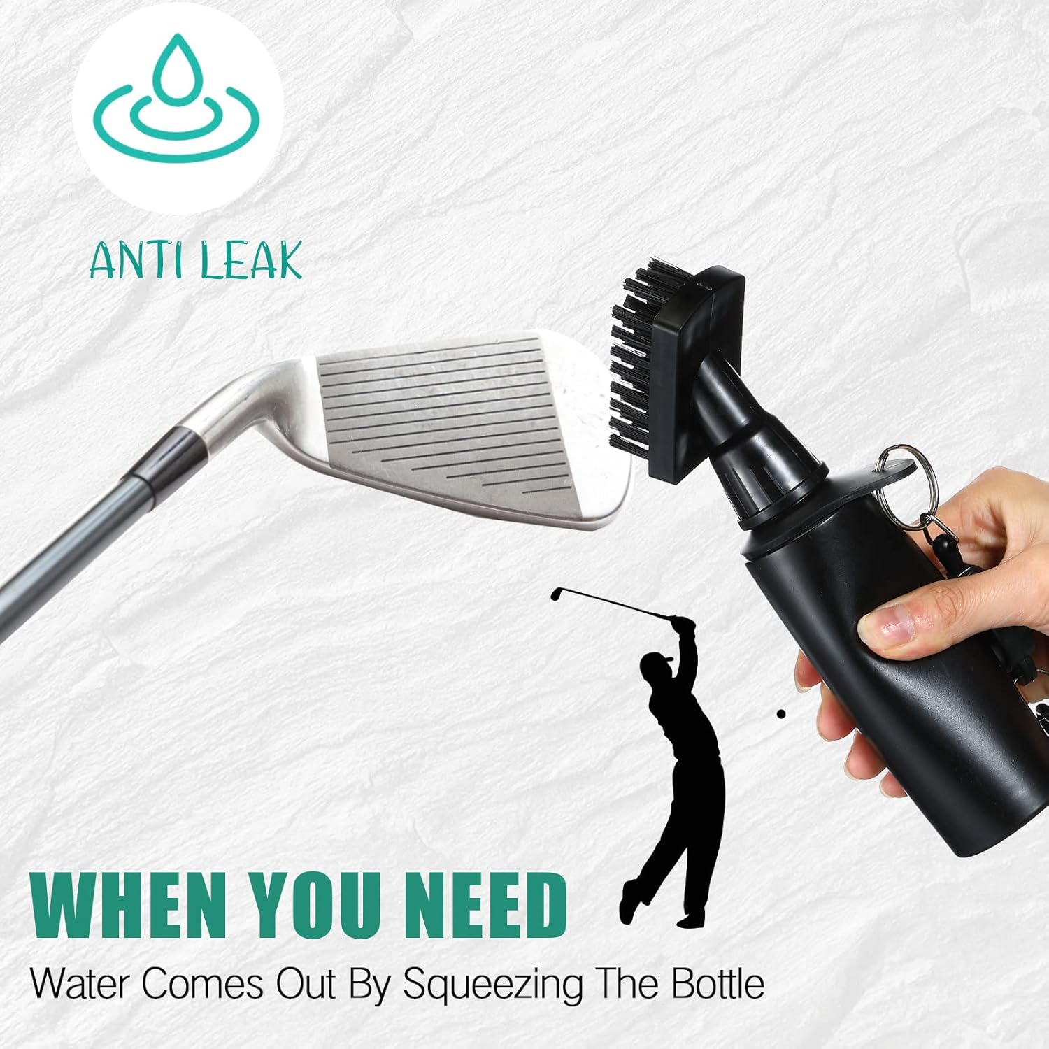 Wettarn 2 Pcs Golf Clubs Cleaner Brush with Microfiber Waffle Pattern Tri Fold Golf Towel, 4 Ounces of Squeeze Water Bottle and Nylon Retractable Aluminum Buckle (Black Towel + Black Brush)