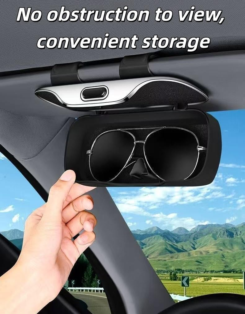 Universal Car Glasses Holder & Organizer Case - Anti-Slip Clip-On Visor Sunglasses Eyeglass Storage Box for Men Women, Travel Automotive Interior Accessories Fits All Car Models (Beige) - Gray image number 3