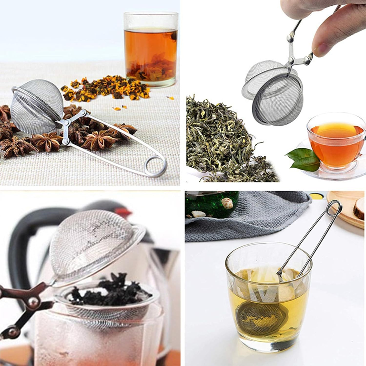 4PCS Snap Ball Tea Strainer,Stainless Steel Spoon Tea Ball Infuser Filter image number 3