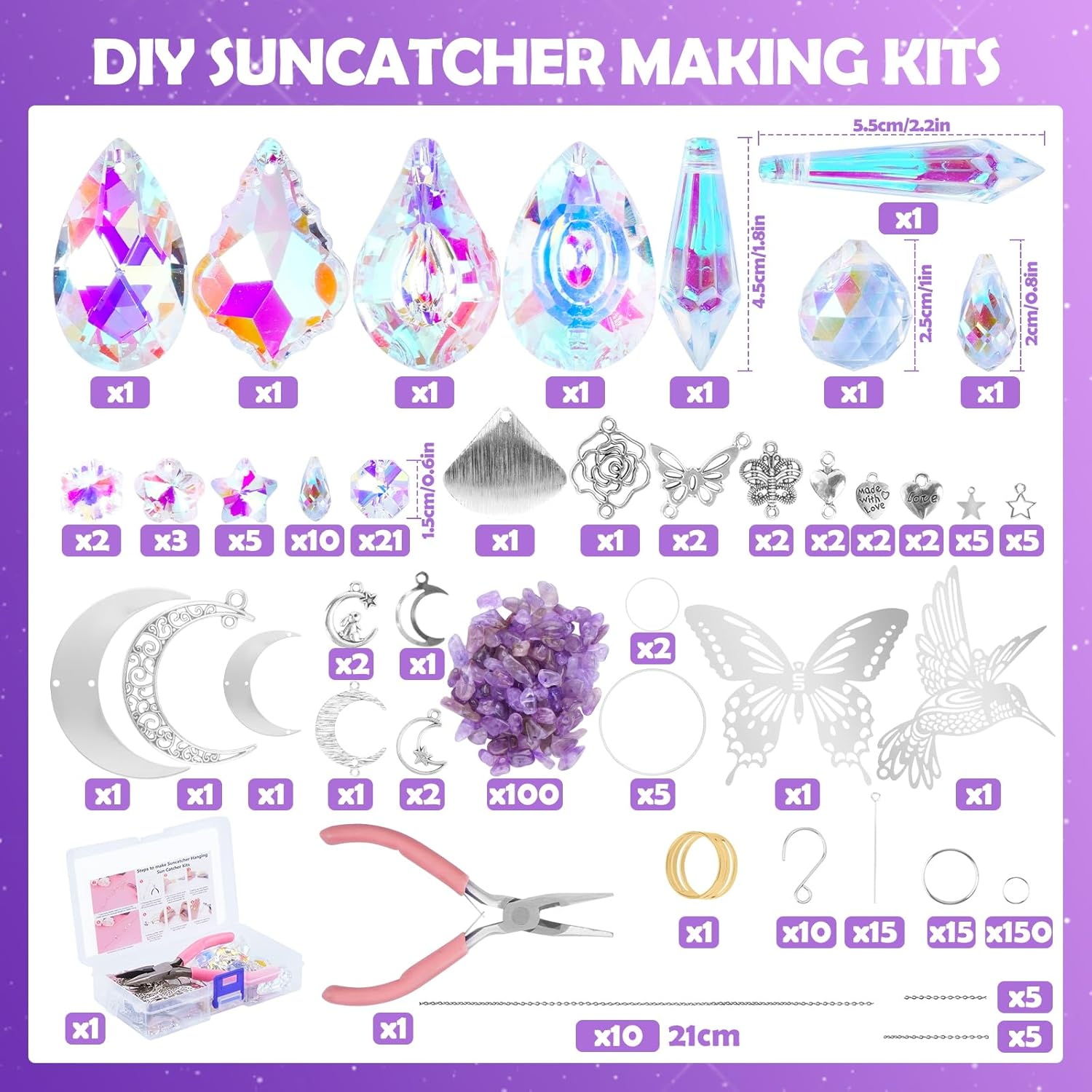 Nuyikaso 400Pcs DIY Sun Catchers Crystal Making Kits Craft for Adults Suncatcher Hummingbird Window Wind Chime Sun Catcher Decoration Pendant Prism for Home Office Garden Christmas Wedding image number 5