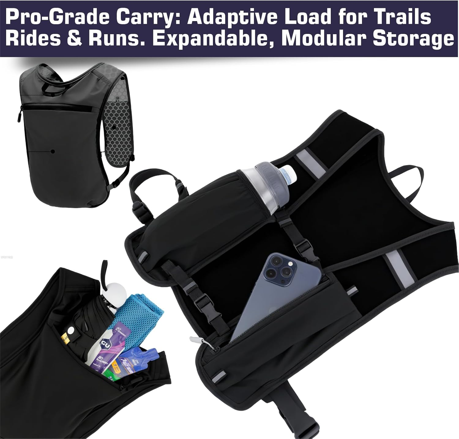 PIEKEDS Running Phone Holder Vest with 550Ml Running Water Bottle, Adjustable & Lightweight Hydration Vest | Reflective Running Vest for Men & Women image number 3