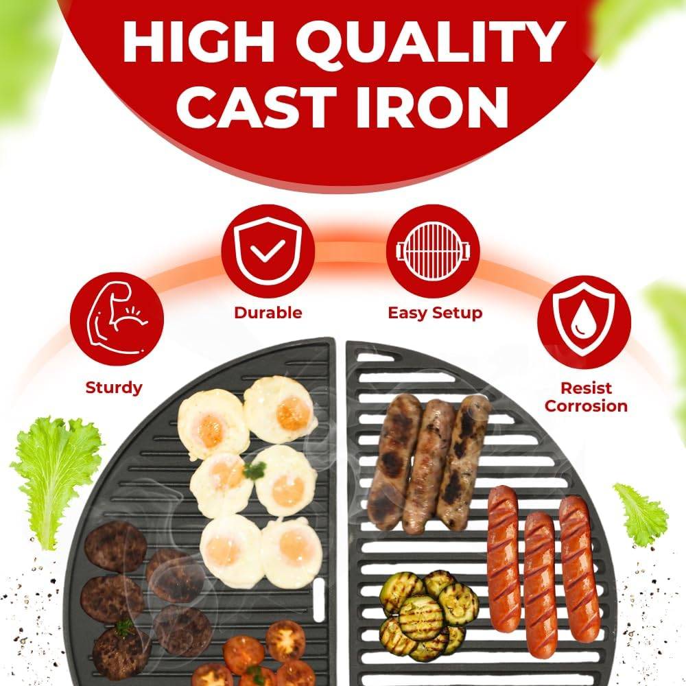 CAMPAQUIP Halfmoon Plate Set | Fits Weber Kettle BBQ & 22-Inch (57Cm) Kettle Grill | Cast Iron Cooking Accessories | 56Cm X 28Cm X 4Cm image number 6