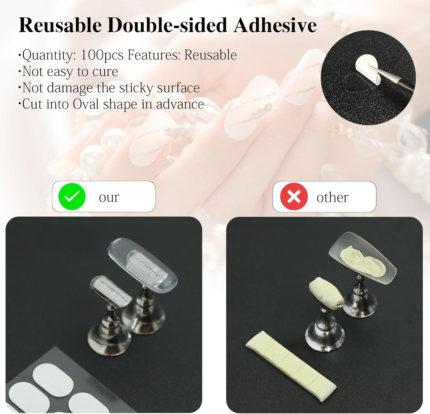 Ruetail 2 Sets Nail Stand for Press Ons Nail Art Display Stand, Comes with 100 Pcs Reusable Double Sided Sticker, Magnetic Fake Nail Painting Stand for Home DIY Nail Art Beginner Salon Supplies - Sea Blue image number 7