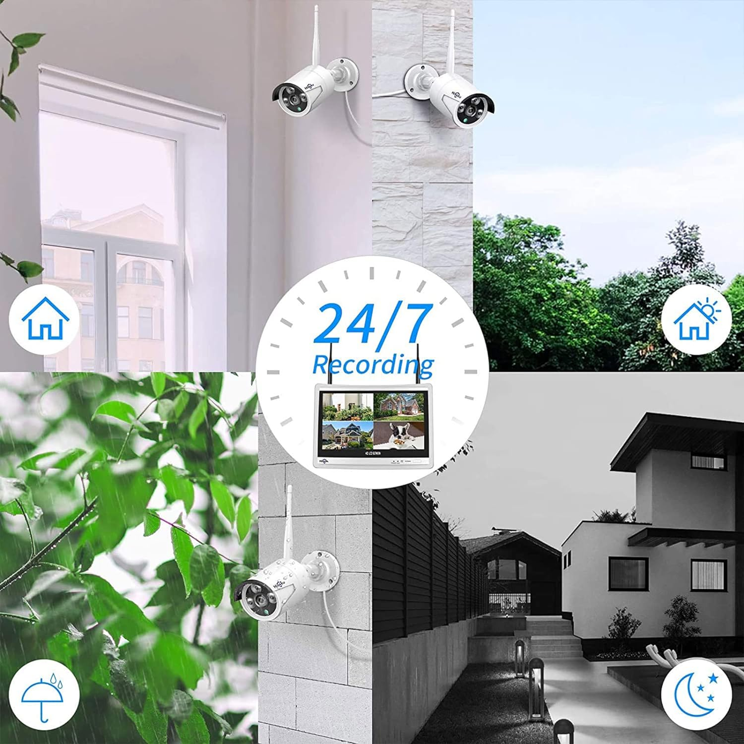 [16CH Expandable, 5MP] Hiseeu Home Security System, 2.4G/5G Wireless Wifi Pro 4K Full 12" LCD Monitor Built in NVR, 24/7 Recording, 3TB HDD, DC12V 5MP Outdoor Bullet Cameras, Night Vision, Waterproof - 3Mp+Ptz Cameras image number 4