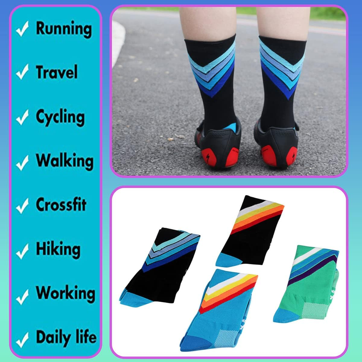 Guaziv Mens Womens Cycling Socks,4-6Pcs Running Socks Colourful Athletic Socks Ankle Sport Socks 6-11 image number 3