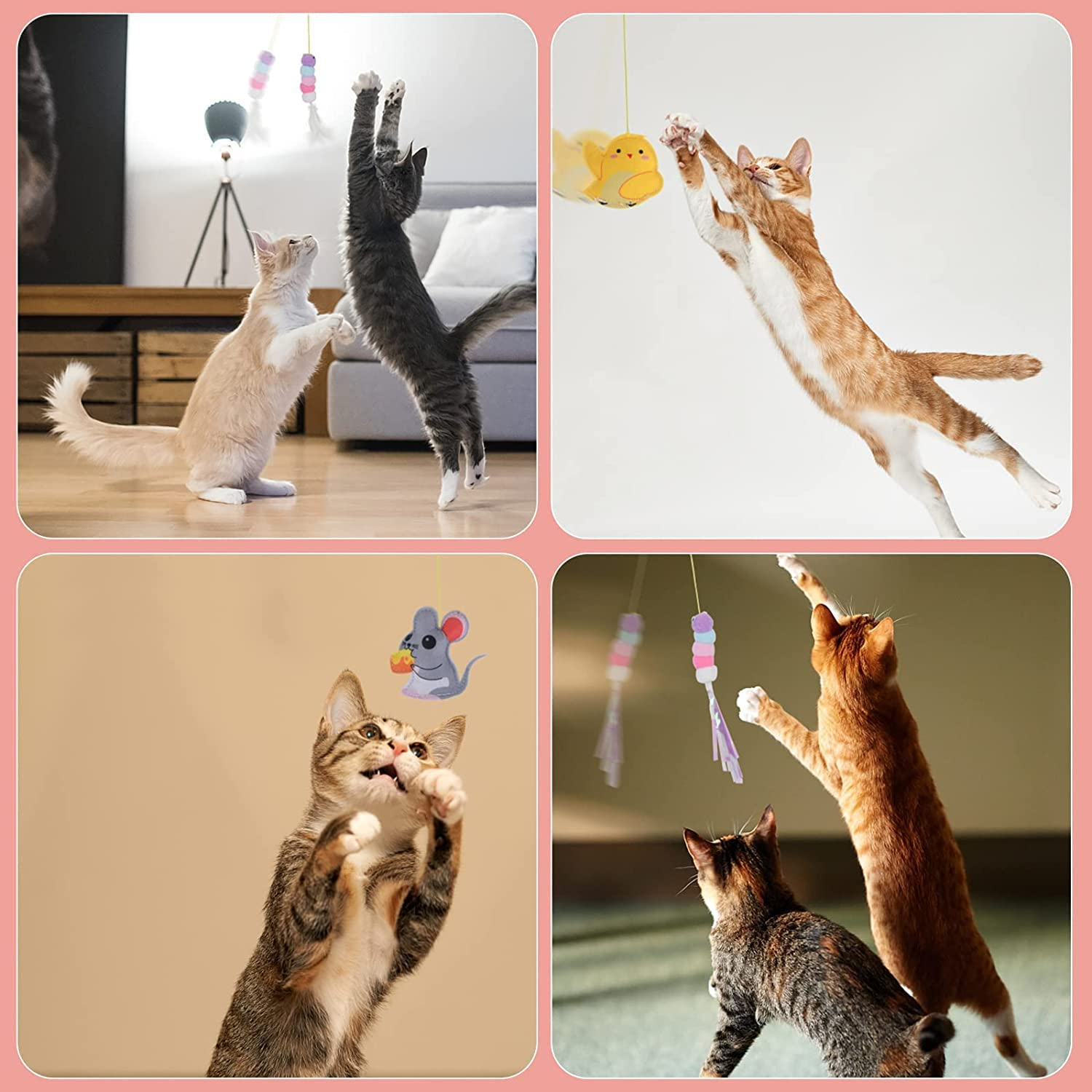Cat Toys for over the Door, 5PCS Retractable Kitten Jump Exercise Toys, Hanging Cat Toys, Interactive Elastic Rope Cat Teasers, Catnip Feather Mice Kitten Play Chase Practice image number 1