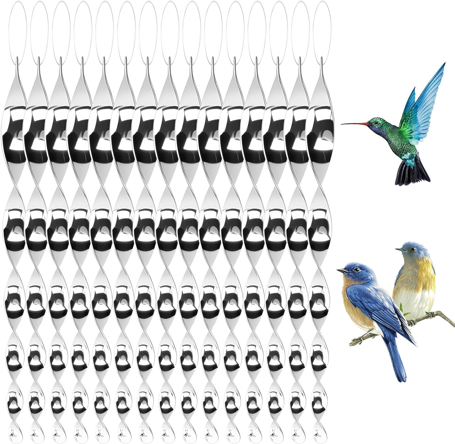 15 Pcs Bird Repellent Wind Twisting Scare Rods, Reflective Spiral Bird Deterrent Outdoor Hanging Device Silver Decorative Spinner for Garden Balcony Patio Farm Orchard Protection 30CM image number 1