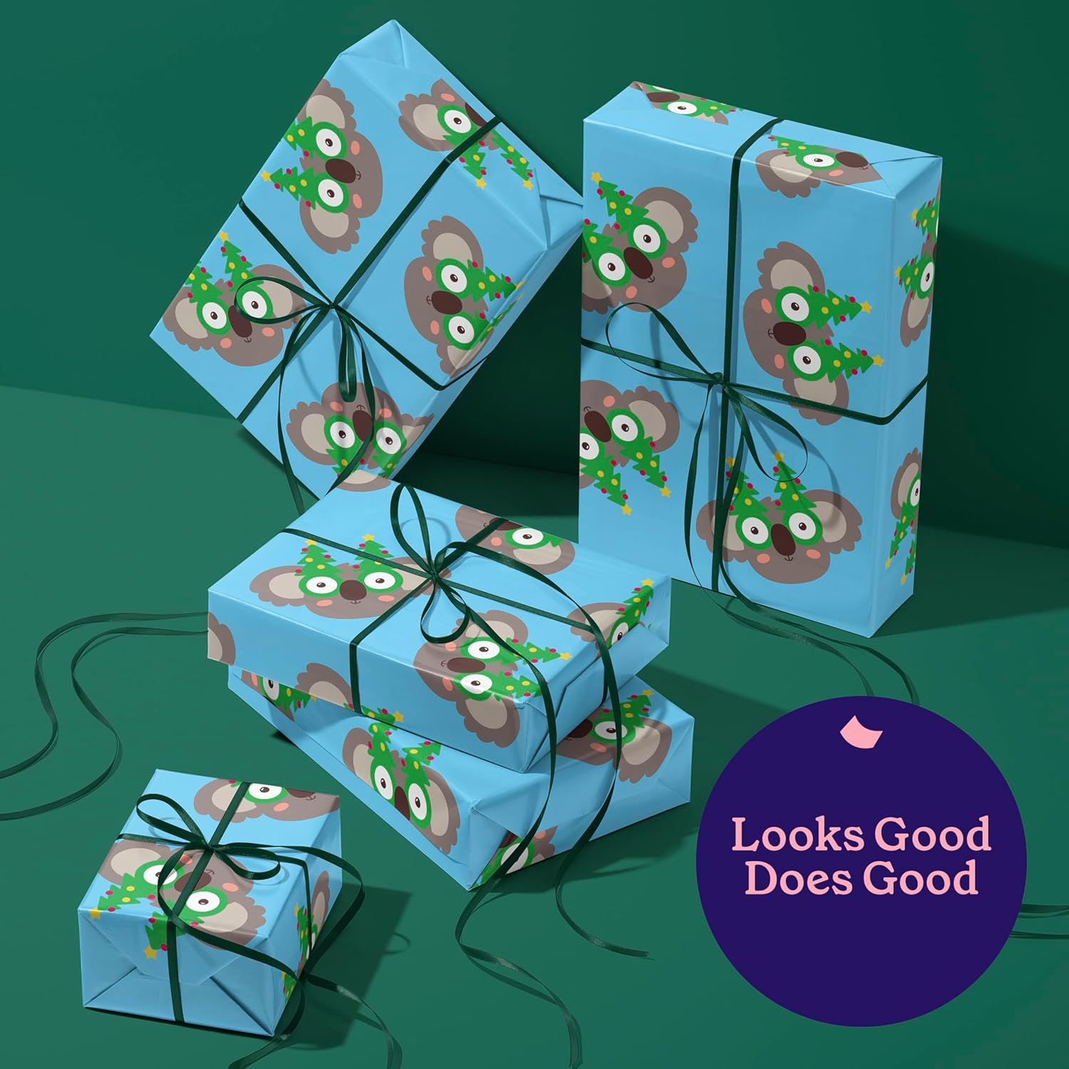 GIVEWRAP&reg; Gift Wrap That Gives to Charity. 6 Rolls 3M*70CM Koala Specs Bundle (18M Total), 100% Recyclable Eco-Friendly Premium 80Gsm Christmas Xmas Festive Holidays Crafts Kids Women Men image number 4