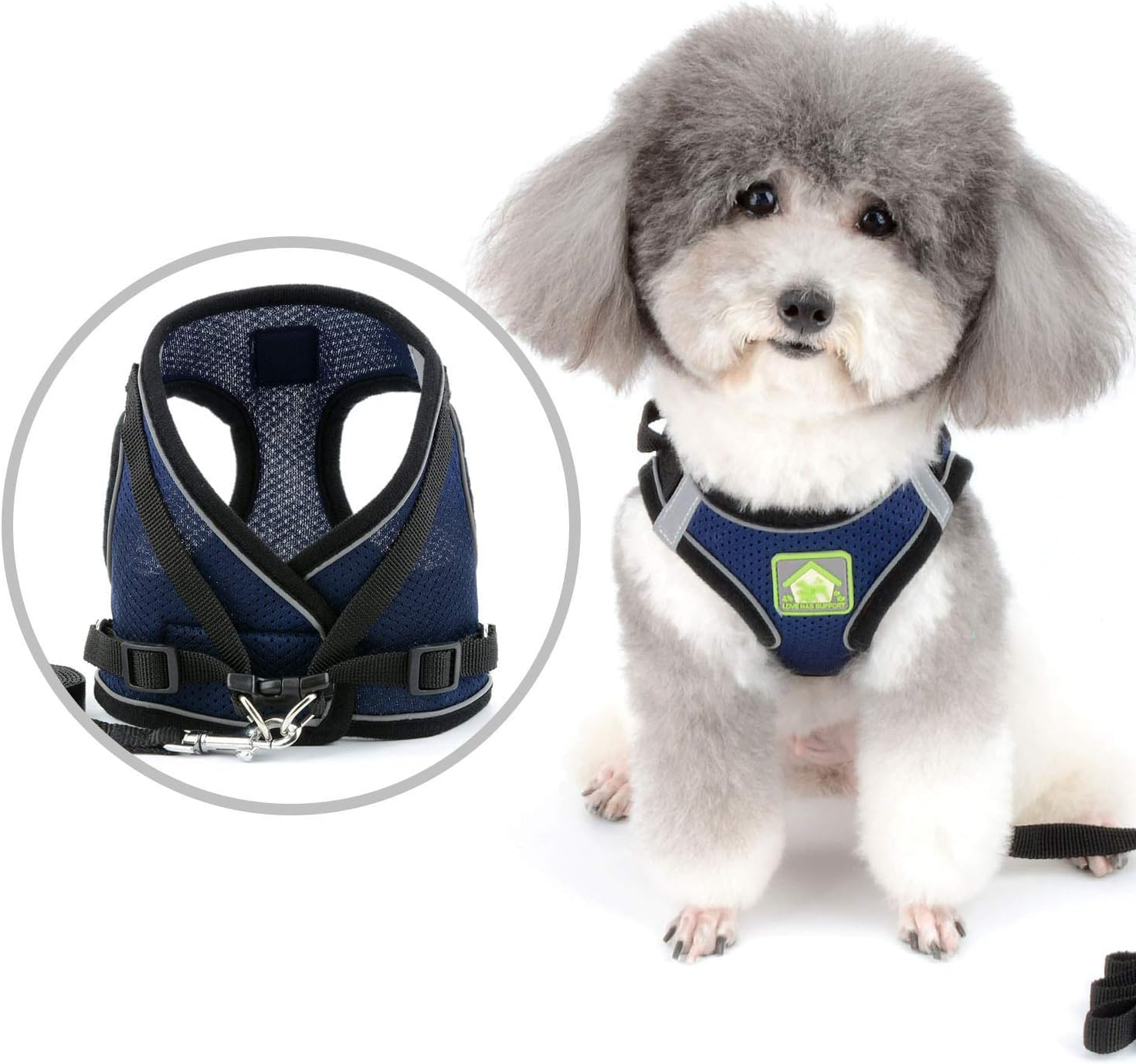ZUNEA Small Dog Harness and Lead Set No Pull Puppy Vest Harnesses Adjustable Reflective Soft Mesh Step-In Pet Cat Harness Escape Proof for Walking, Bright Colors for Dogs Girl Boy Darkblue XL