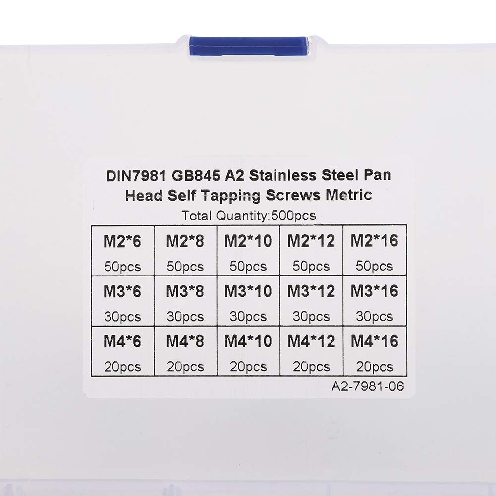 Philips Screws Assortment Set, 500PCS M2 M3 M4 Self-Tapping Micro Screws in 15 Sizes for Computer Glasses Repairing, Carbon Steel Black Precision Screws Kit with Organizer Box image number 5