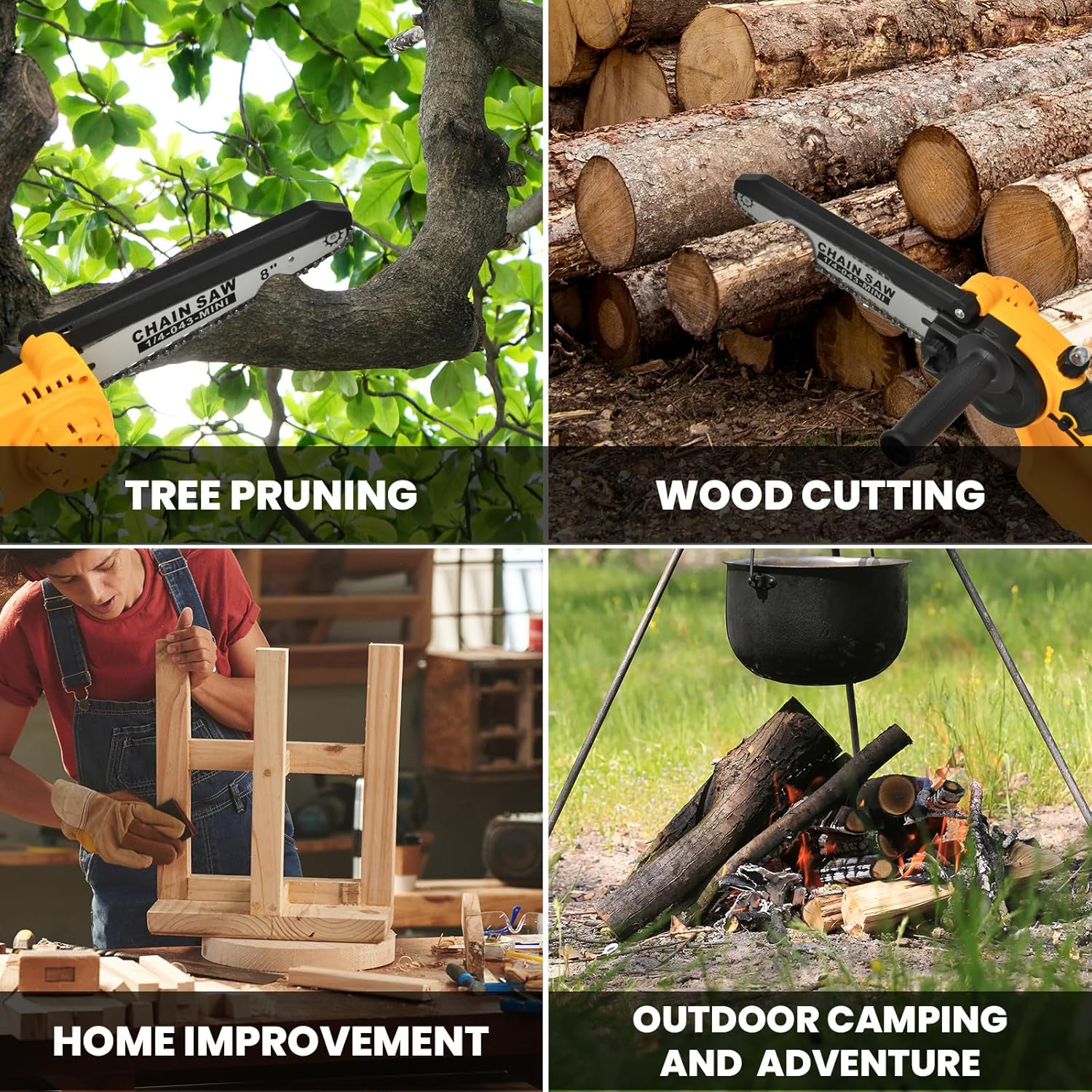 Advwin 6"+8" Mini Chainsaw, Electric Cordless Chain Saw with 2Pcs Batteries, Safety Lock, Portable Handheld Saw Kit for Tree Branches Trimming Wood Cutting Garden Pruning image number 5