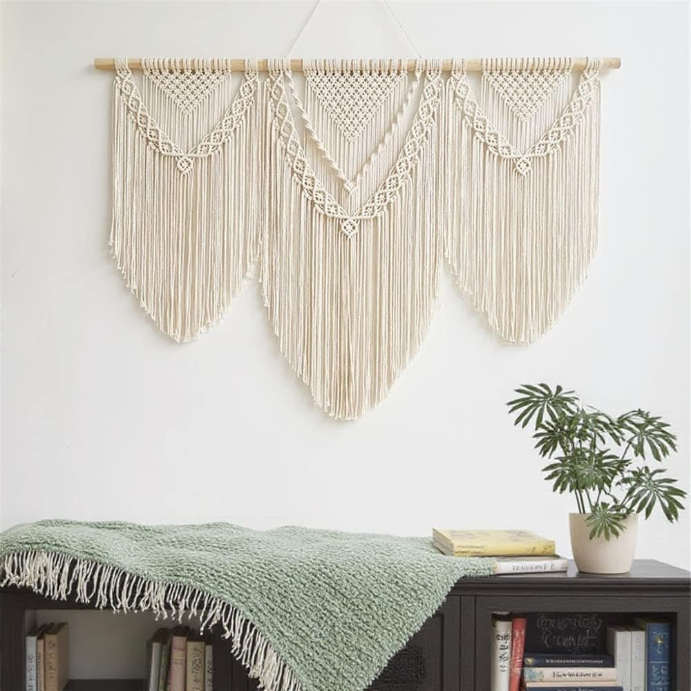 Large Handmade Boho Macrame Wall Hanging Tapestry - Chic Bohemian Woven Home Decor Art for Living Room, Bedroom, and Wedding Parties (43''X32'', Three Triangle) image number 1