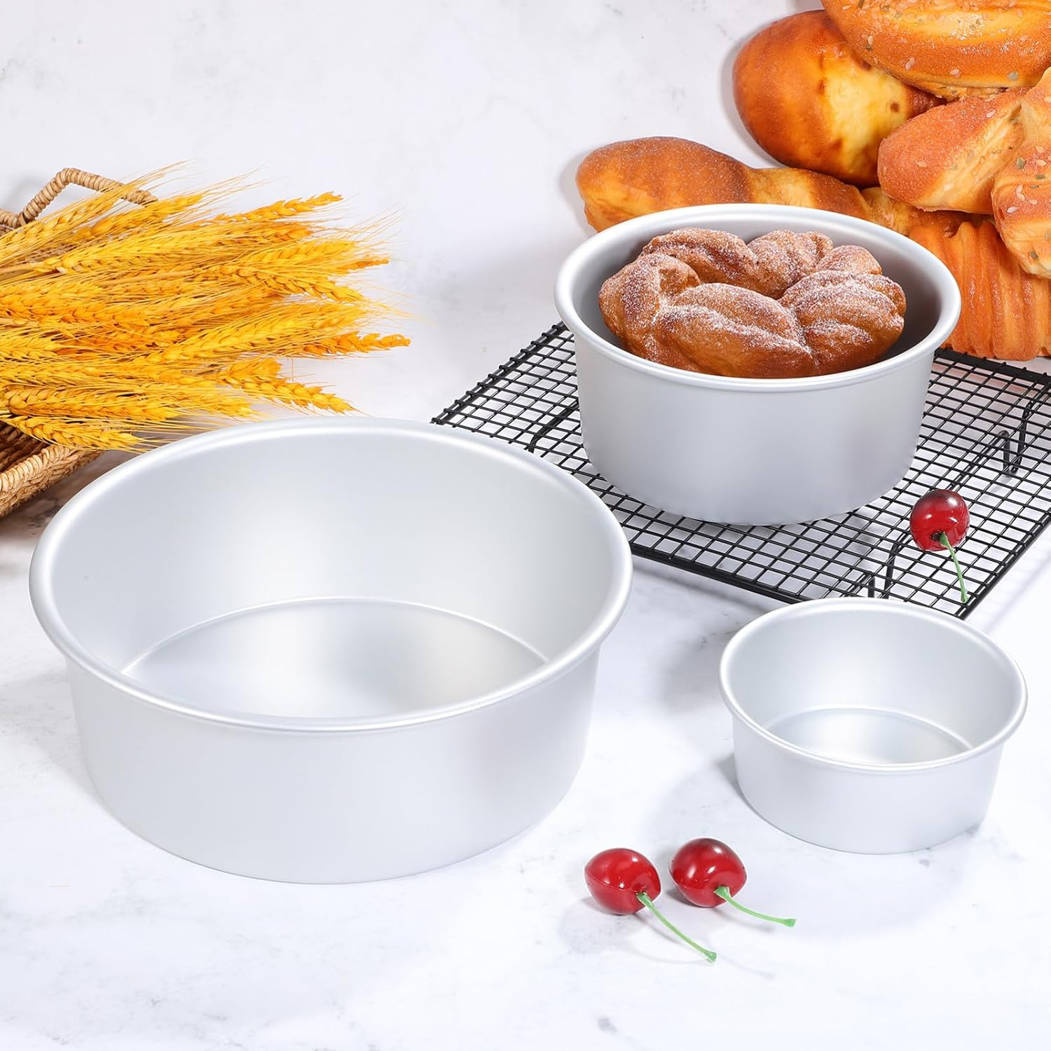 EXAOMBLE 3Pcs round Cake Pans 8 Inch Aluminum Nonstick Bakeware Set Deep Pans for Family and Wedding Baking image number 1