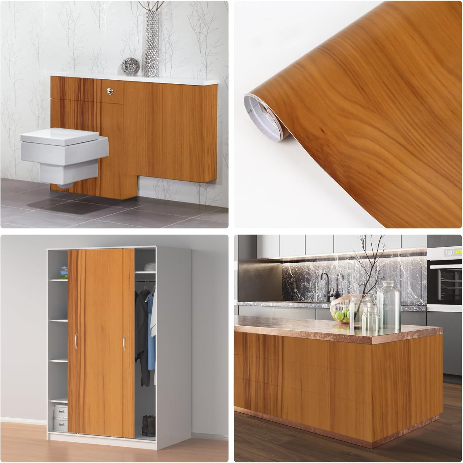 Wood Grain Contact Paper, Self Adhesive Waterproof Peel and Stick Cabinet Sticker, 40Cm Width anti Moisture Removable Wallpaper for Wardrobe, Shelves (Wood 10M)