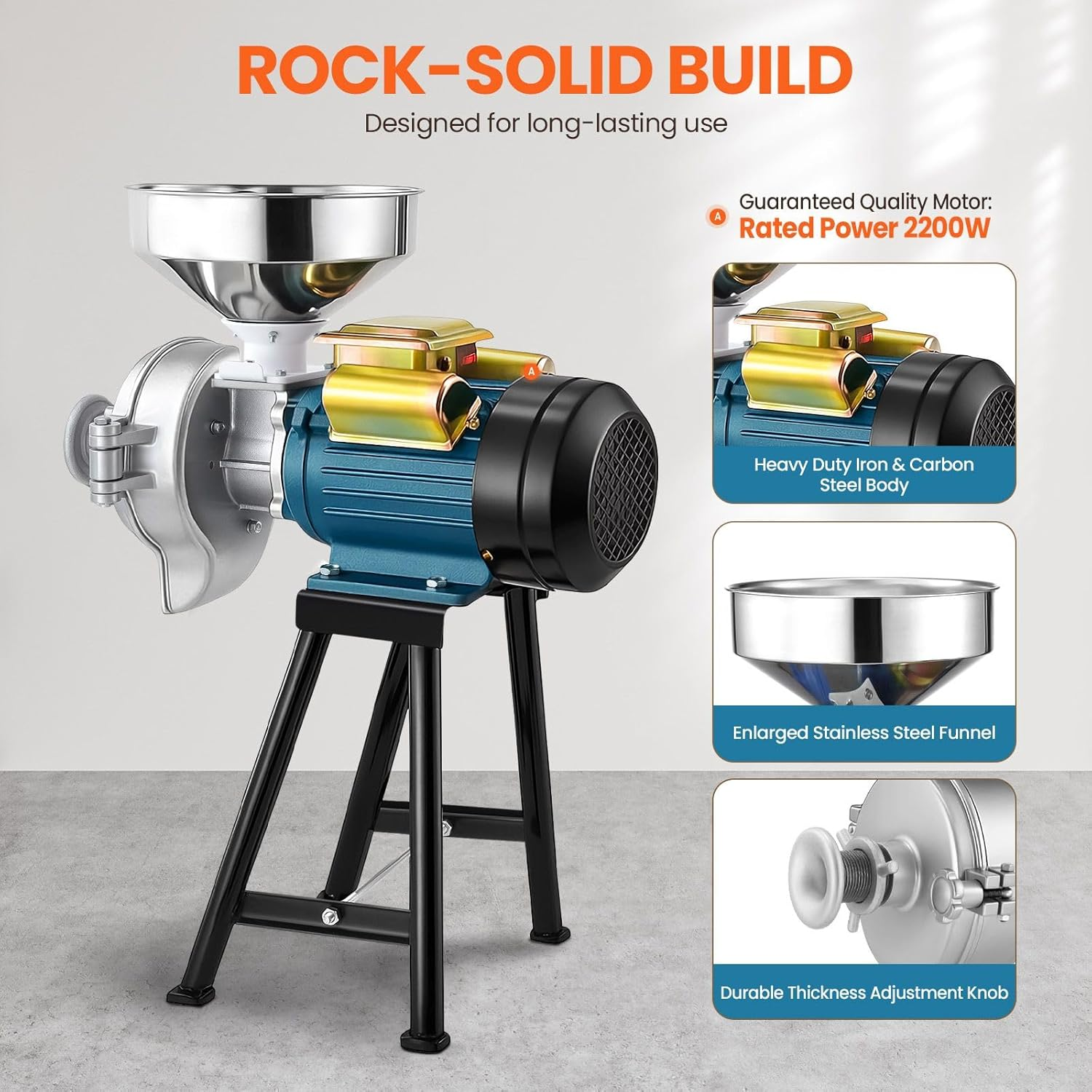 Maxkon 3000W Electric Grain Mill Grinder Machine Dry Wet Corn Rice Wheat Feed Flour Spice Cereal Coffee Bean Powder Commercial Home Nut Tofu Sorghum Milling image number 5