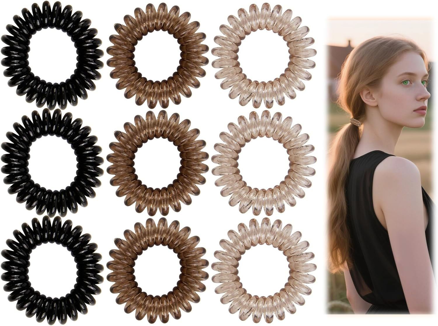 9 Pcs Spiral Hair Ties for Women, Gradient Colors Waterproof Plastic Hair Bands No Damage, Invisible Bobble Suitable for Home Travel Work Swimming Thick Hair Students Working Women & Housewives image number 2