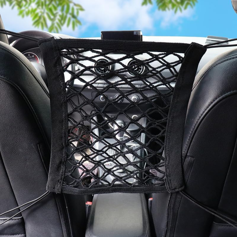 Car Seat Mesh Tidy Storage Net, 1Pc Dog Car Net Barrier with with 4 Hooks, Pet Safety Barrier Vehicle Mesh Organizer Seat Back Net, Dog Barrier Disturb Stopper Storage Pouch