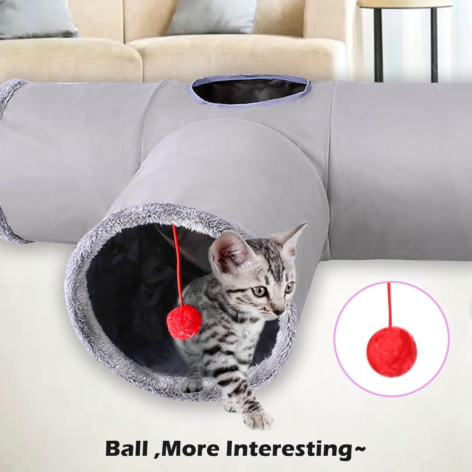 Cat Tunnel, 2 Pieces Cat Toy Tunnel, 3-Way, S-Shape, Cat Tunnel Labyrinth, Cat Play Tunnel Toys for Cats, Rabbits and Small Animals (Blue, Grey) image number 3