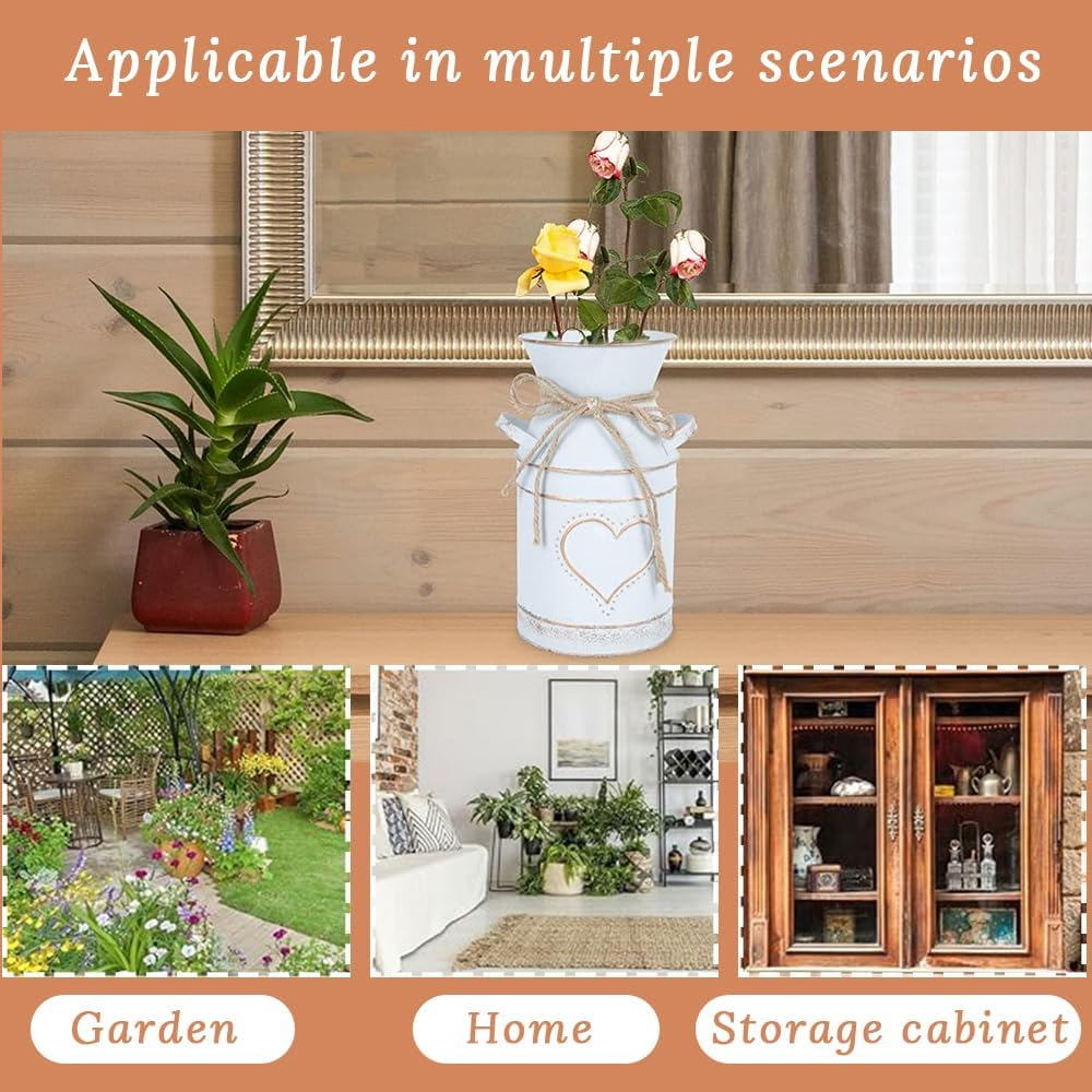 Vintage Metal Vase, Gray Farmhouse Style Retro Milk Jug with Heart Pattern and Handle, Milk Jug for Artificial Dried Flowers or Kitchenware for Home/Wedding and Plant Decoration image number 1