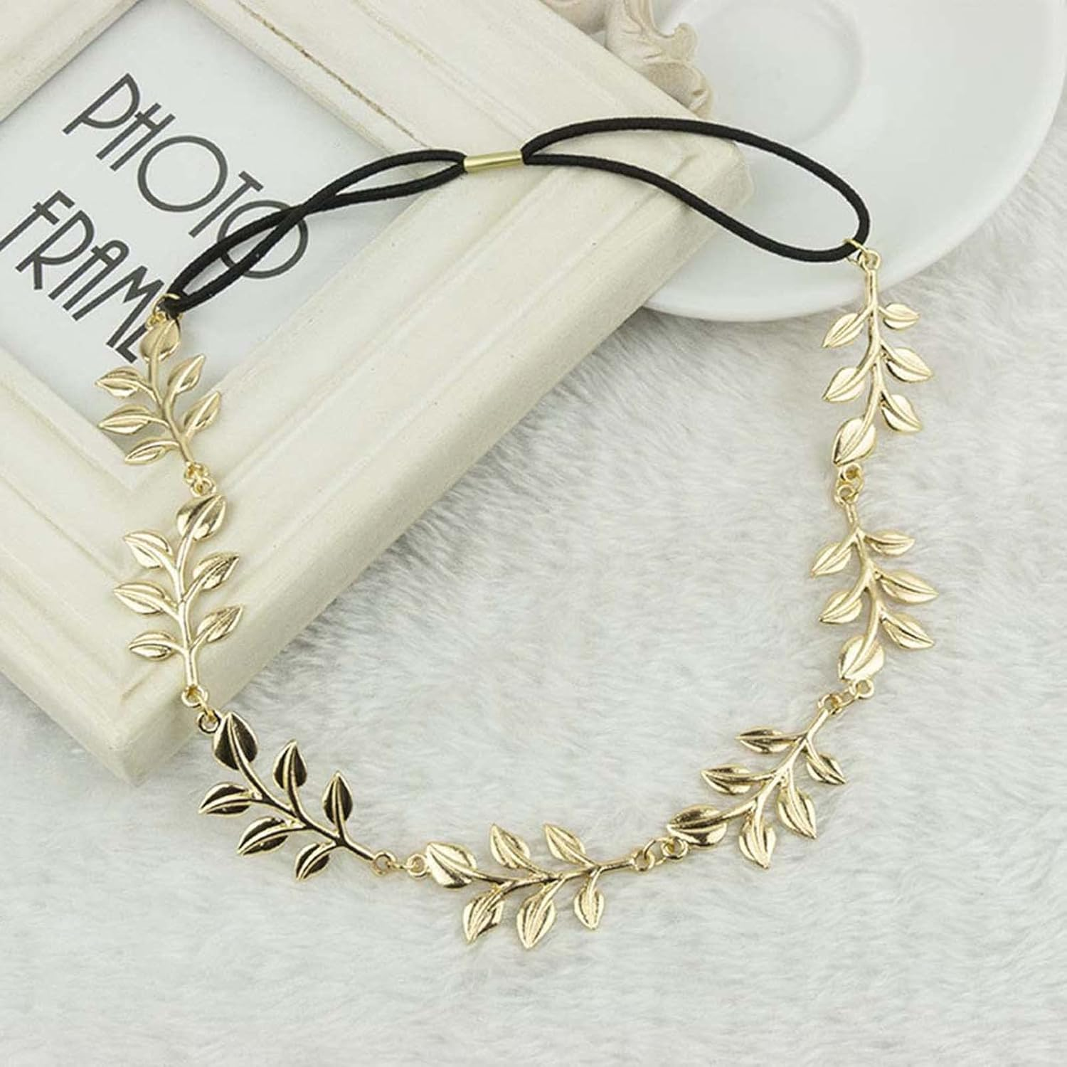 Wendalern Boho Leaf Hair Chain Headband Gold Leaf Hair Band Wedding Head Chain Metal Elastic Gold Headpiece Bridal Hair Chain Headpiece Decorative Hair Accessories for Women and Girls image number 3