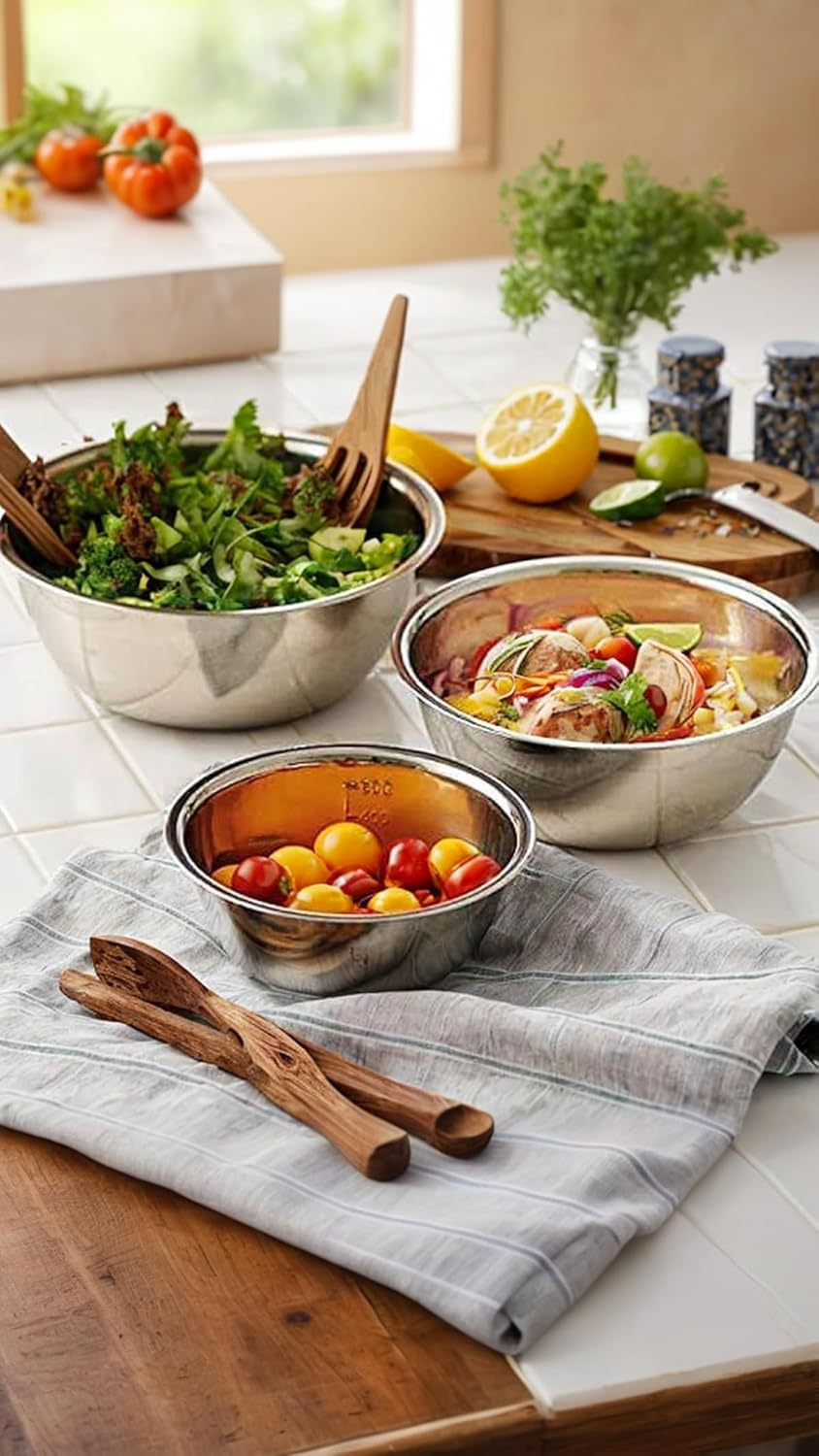 5-Piece Stainless Steel Mixing Bowl Set, Premium Nesting Design for Space-Saving Storage, Easy-Grip Handles, for Cooking, Baking, and Food Prep, Durable Metal Bowls image number 6