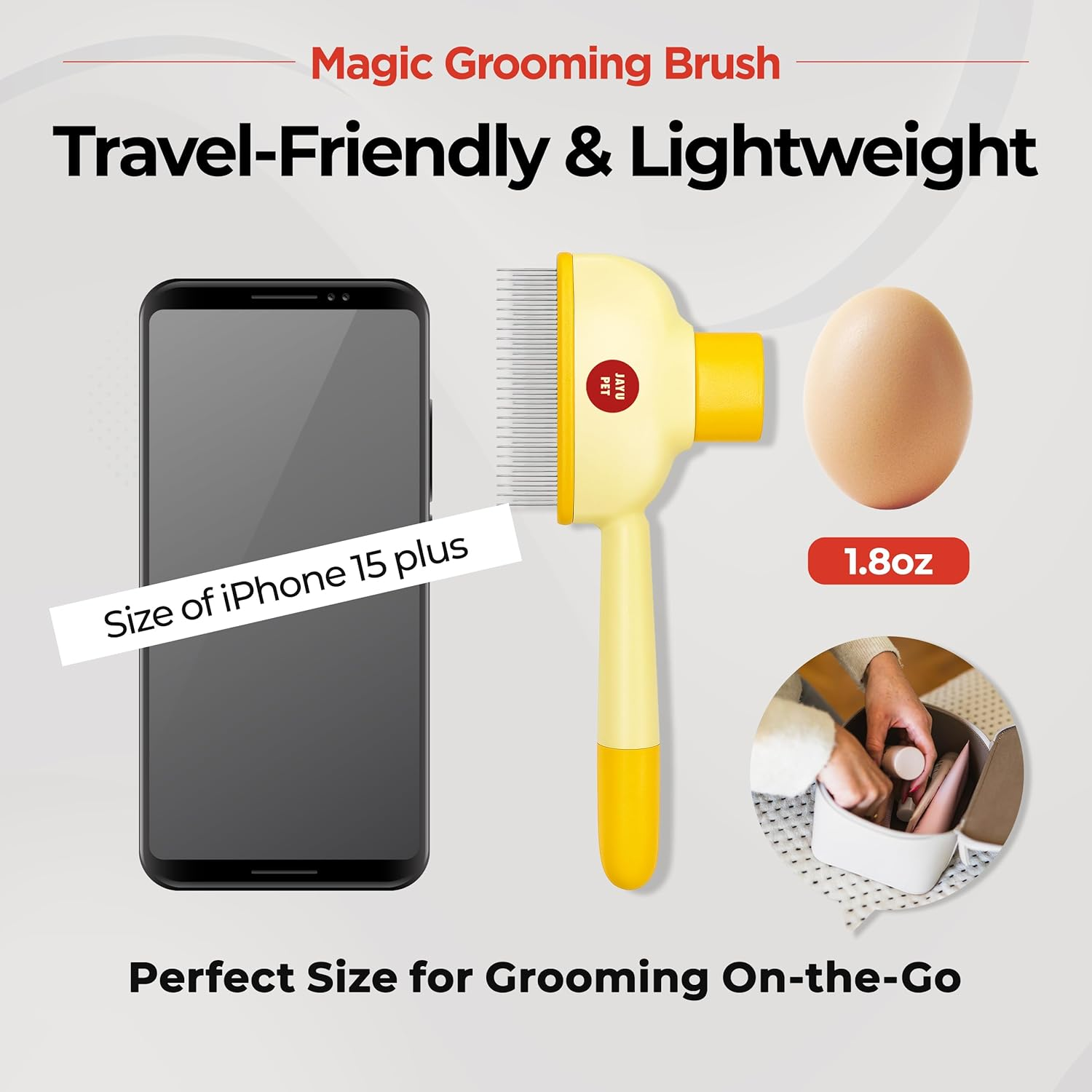 JAYU PET Magic Grooming Brush &ndash; Cat Brush for Shedding, Dual-Length Stainless Steel Bristles, One-Click Self-Cleaning, Vertical Deshedding Comb, Professional Pet Grooming Tool image number 5