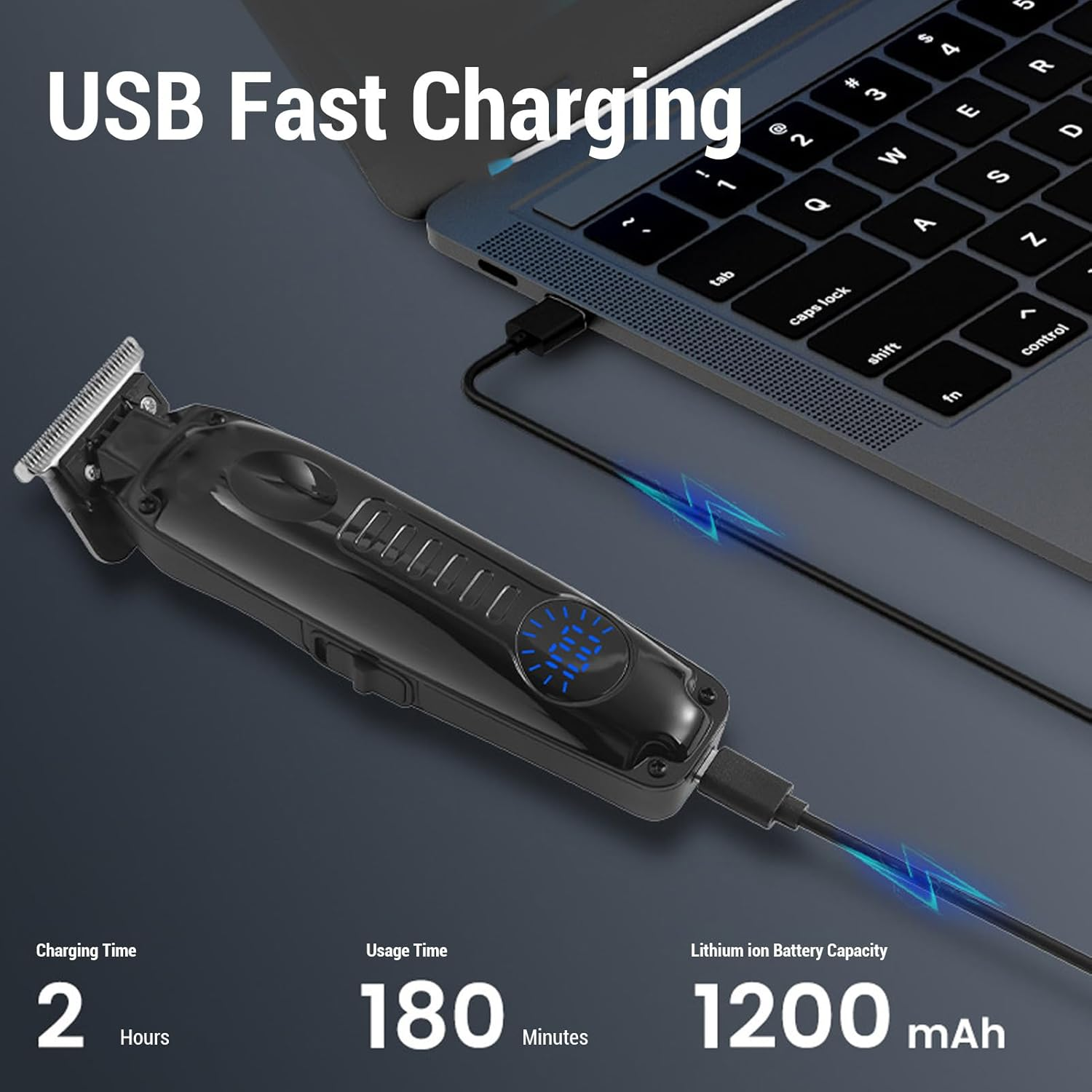 Pongnas Hair Trimmer for Men, Electric Hair Clipper Powerful Annoying USB Rechargeable Trimmer Trimmer for Men Digital Display with 4 Combs image number 5