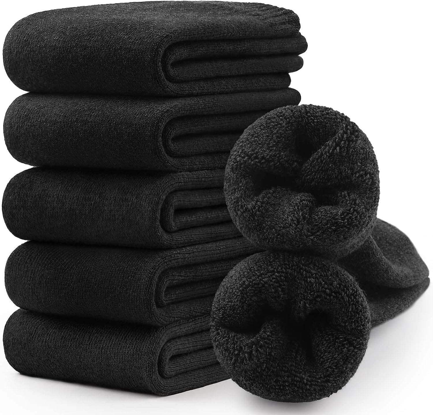 Warm Crew Mens Socks,5 Pairs Socks for Men, Thick Winter Hiking Socks, Breathable Crew Mens Socks（Black）