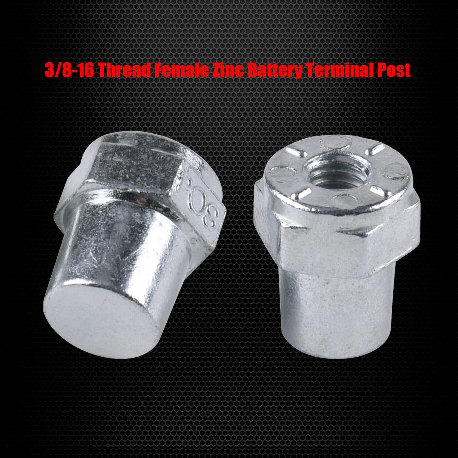 3/8"-16 Thread Female Zinc Battery Terminal Post Adapter (+/-), Ampper Battery Charging Post Terminals for 3/8" Stud Extension, Pack of 4 image number 3