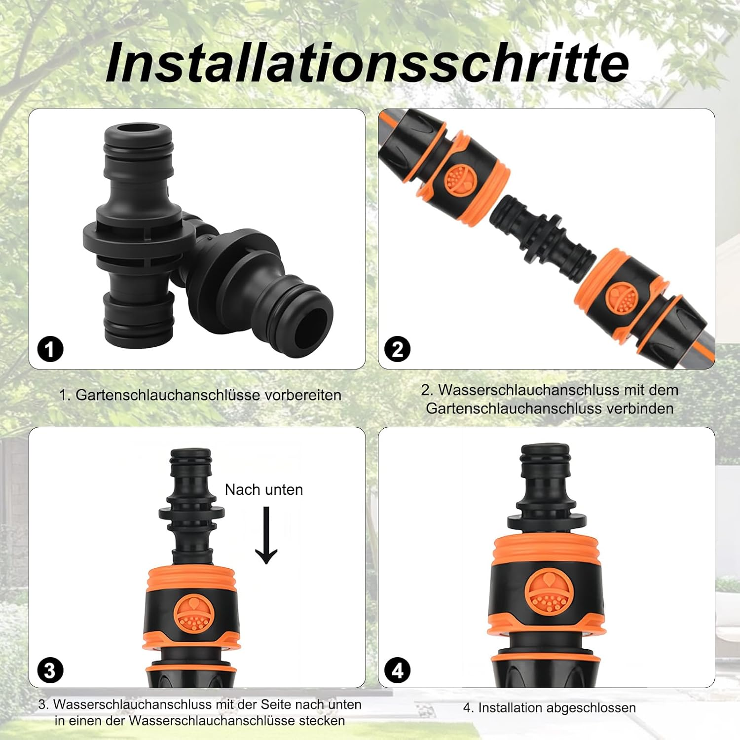 Gardena Hose Connector, Connection Part for Secure Hose Connection, Hose Connector, 1/2 Inch, Double-Sided Hose Coupling, for Garden and Home Hose, Black, Pack of 2