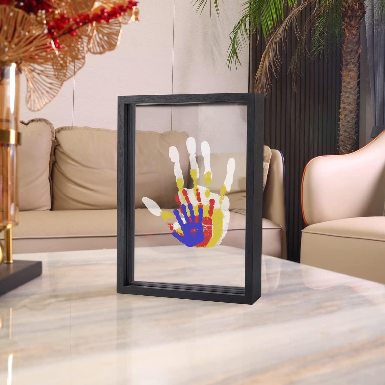 Family Handprint Kit, DIY Craft Keepsake Wooden Frame, Endless Gift Set, Non-Toxic Paints, Transparent Sheets (Black) image number 2