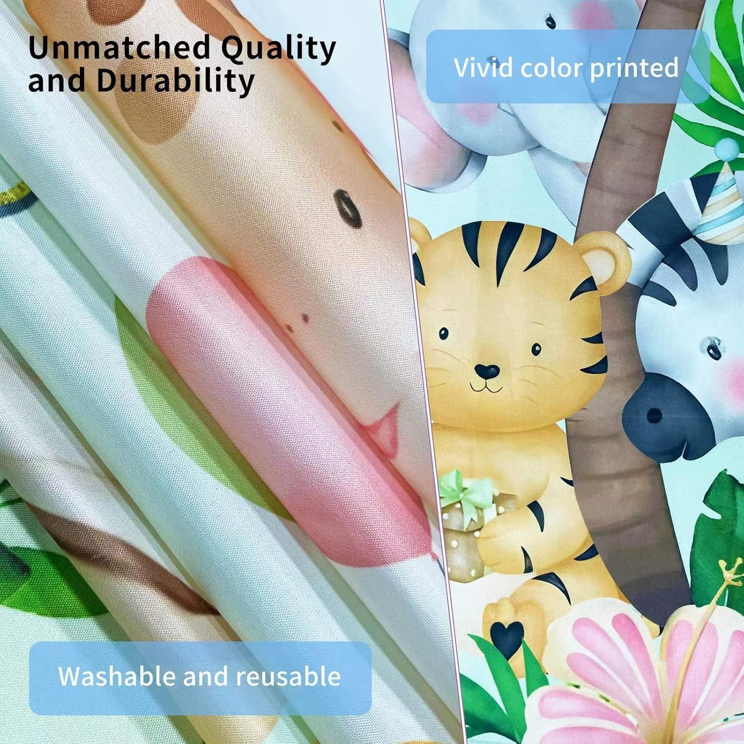 WVMNQO 6 * 3.6Ft Happy Birthday Banner, Jungle Animals Birthday Gifts for Boys and Girls, Reusable Birthday Decorations, Durable Party Decorations Backdrop, Party Supplies Photography Background image number 6
