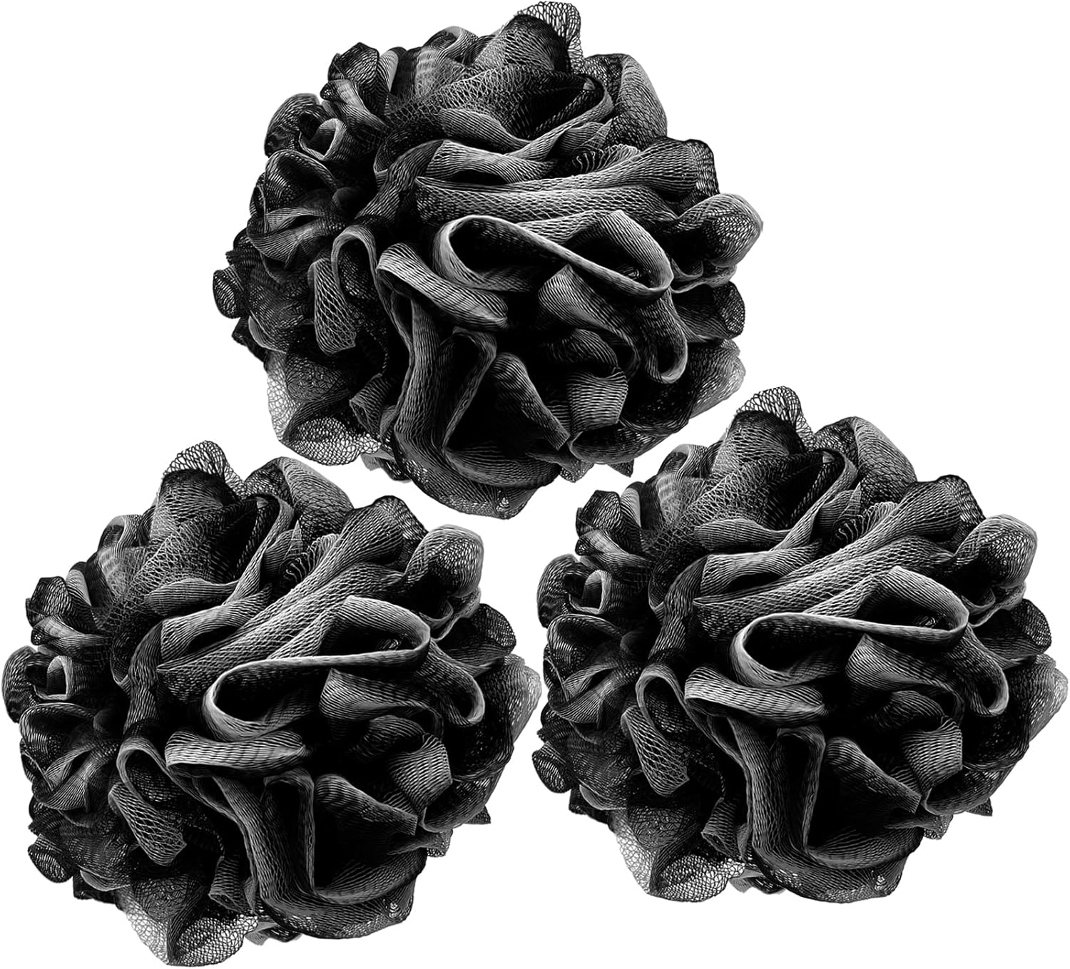 Loofah Charcoal Bath Shower Sponge Body Scrubber,75G XL Exfoliate Mesh Pouf Shower Bouquet,3 Pack Black Large Bath Sponge for Women and Men image number 5